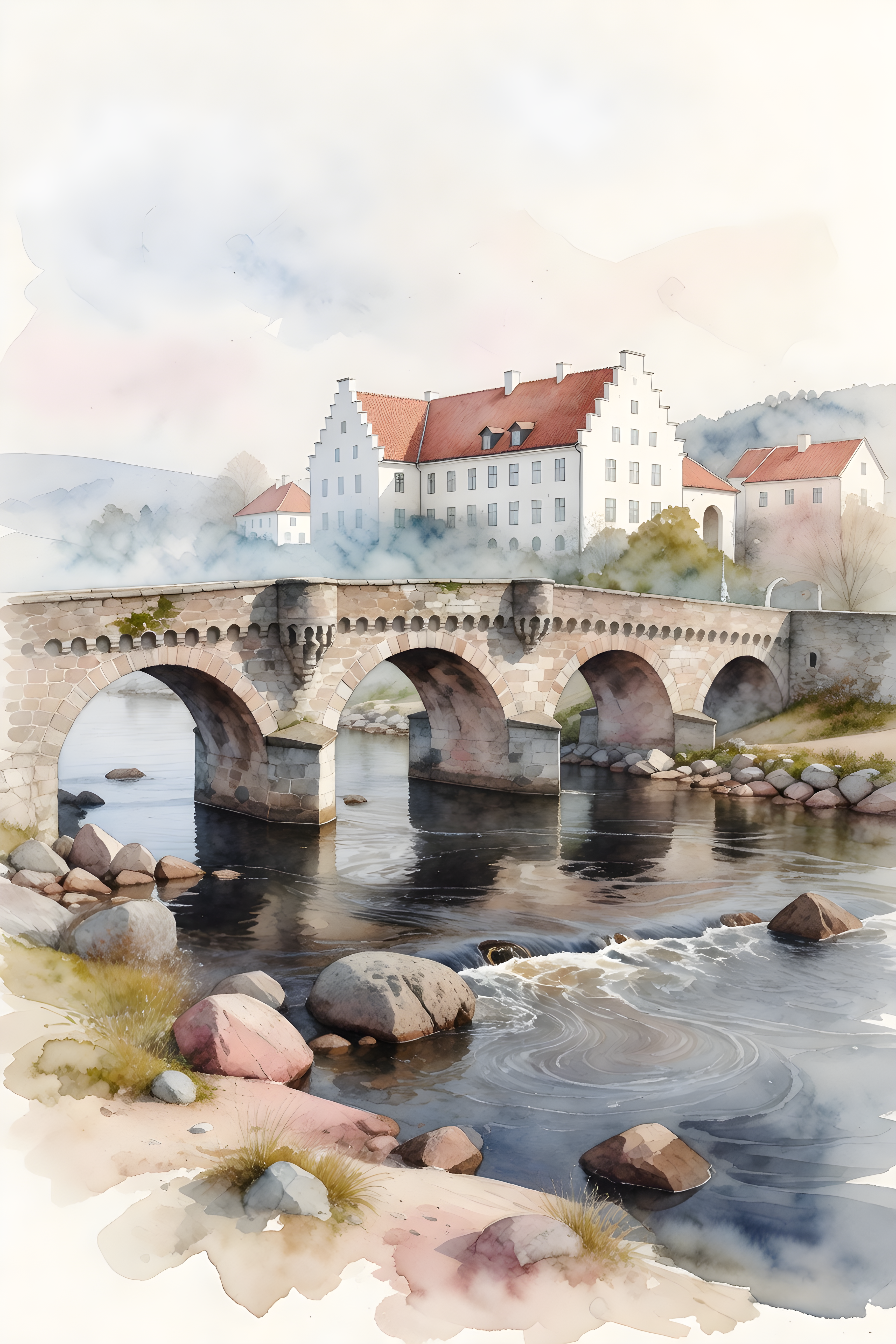 Watercolour landscape poster of Falkenberg — warm minimalist design, from €19