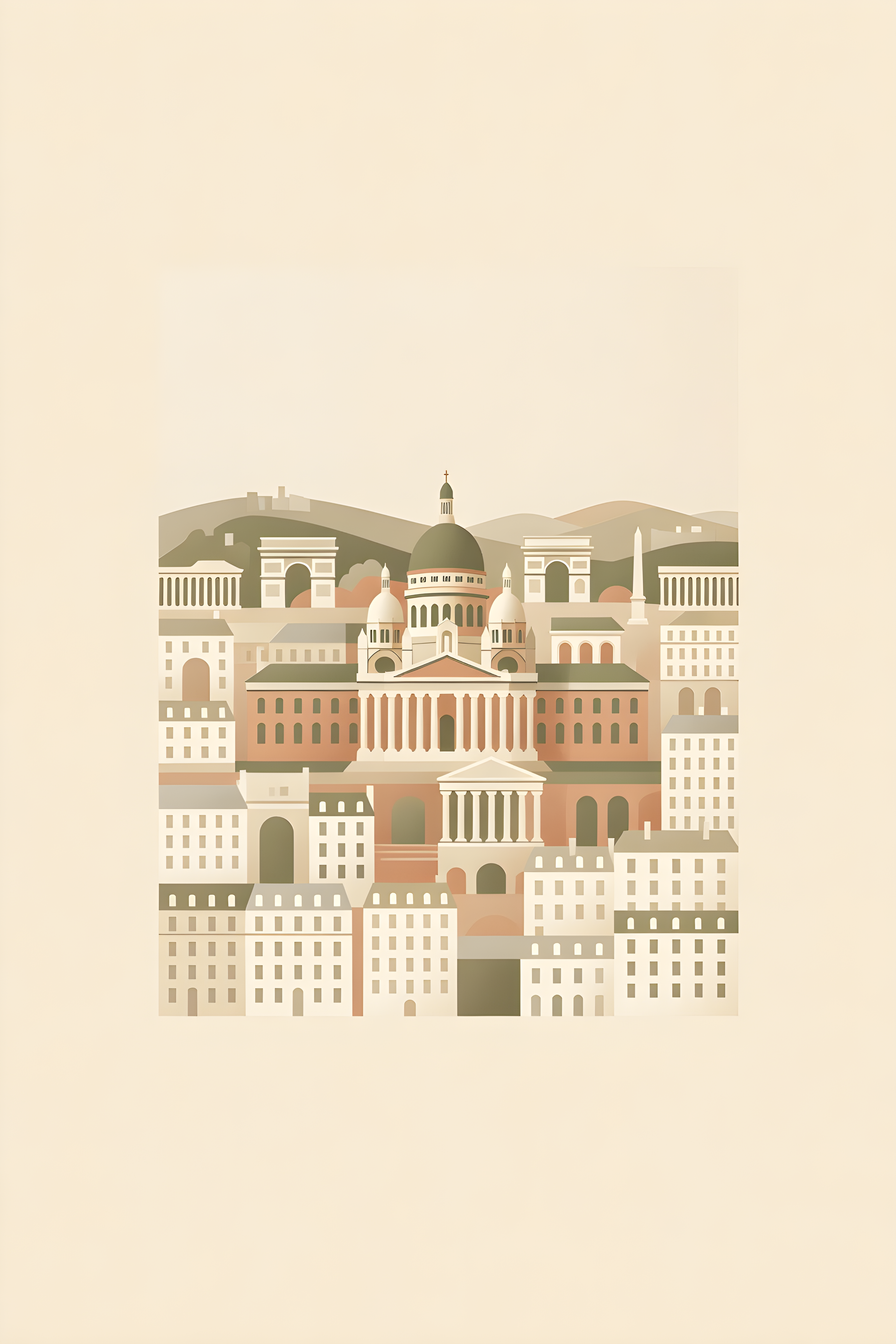 Flat vector illustration poster of Paris — warm minimalist design, from €19
