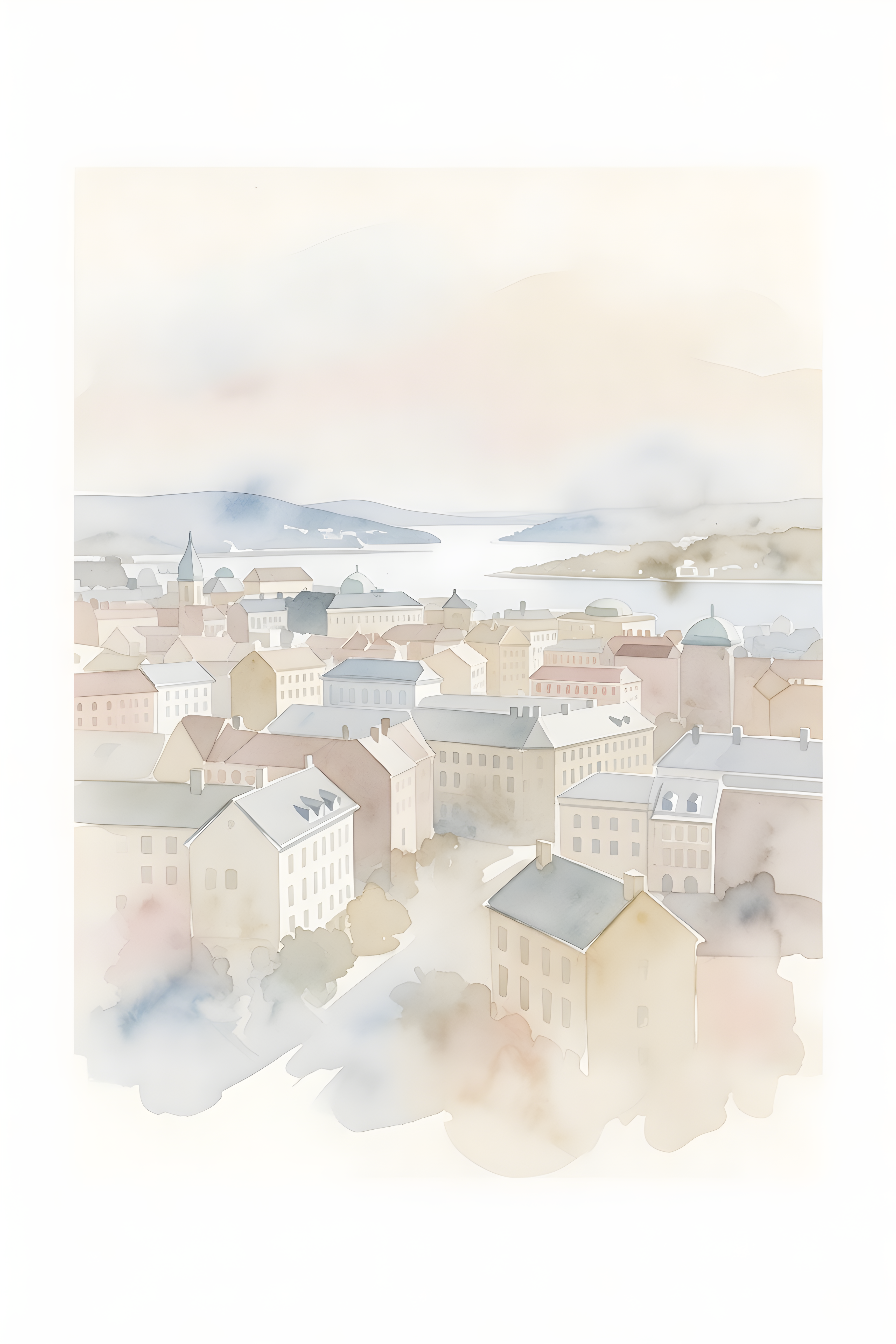 Watercolour landscape poster of Göteborg — warm minimalist design, from €19