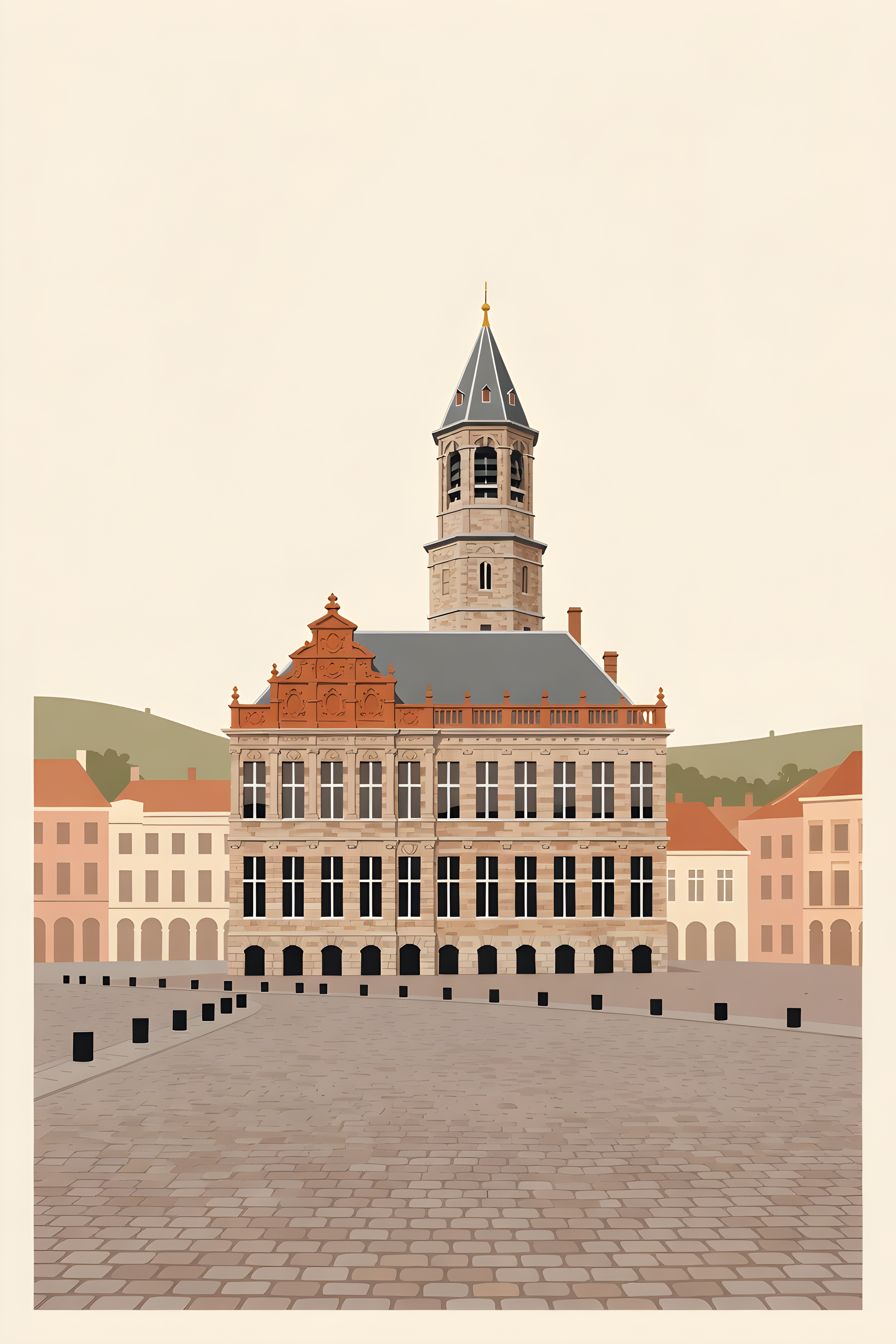 Flat vector illustration poster of Roermond — warm minimalist design, from €19