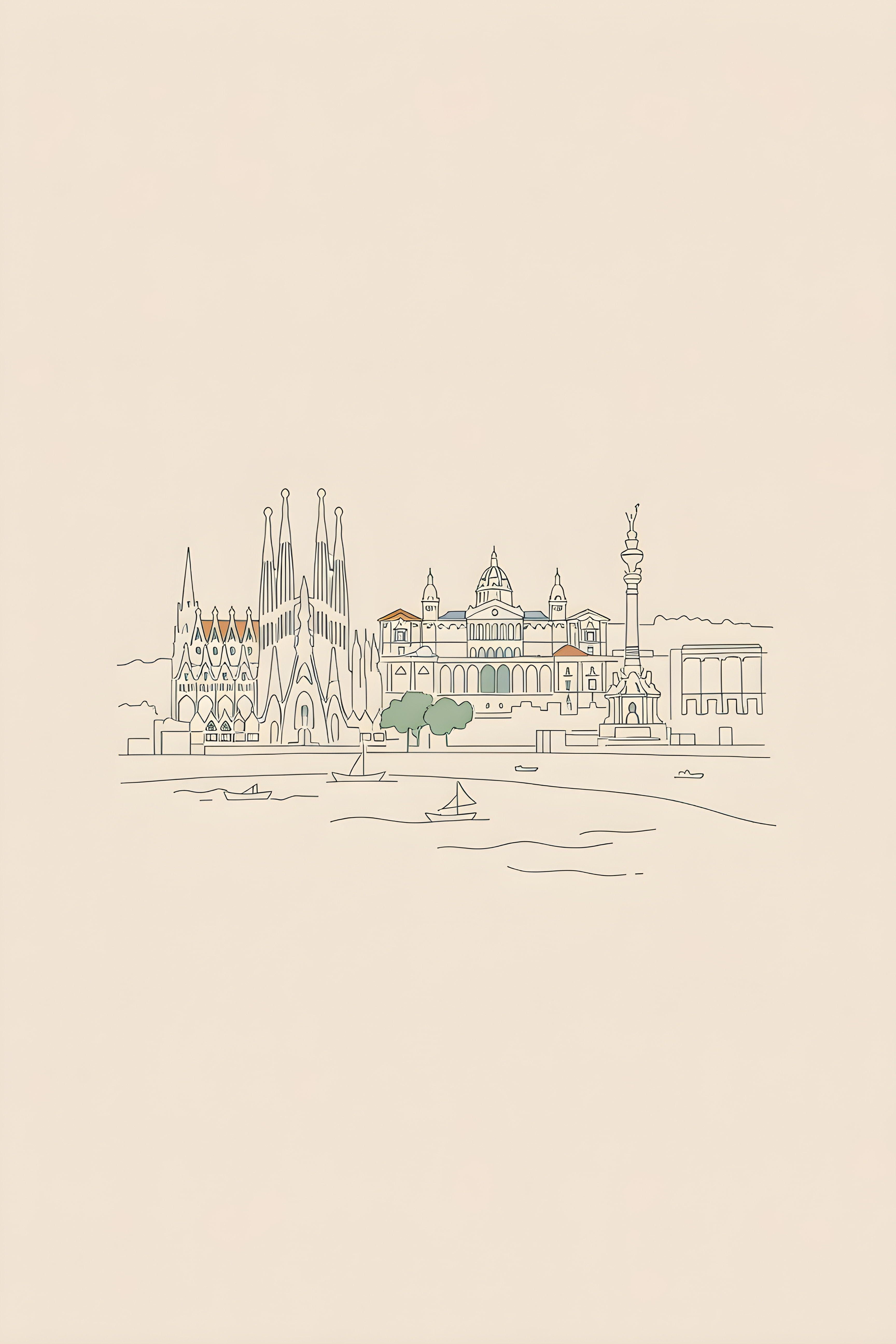 Minimalist line art poster of Barcelona — warm minimalist design, from €19