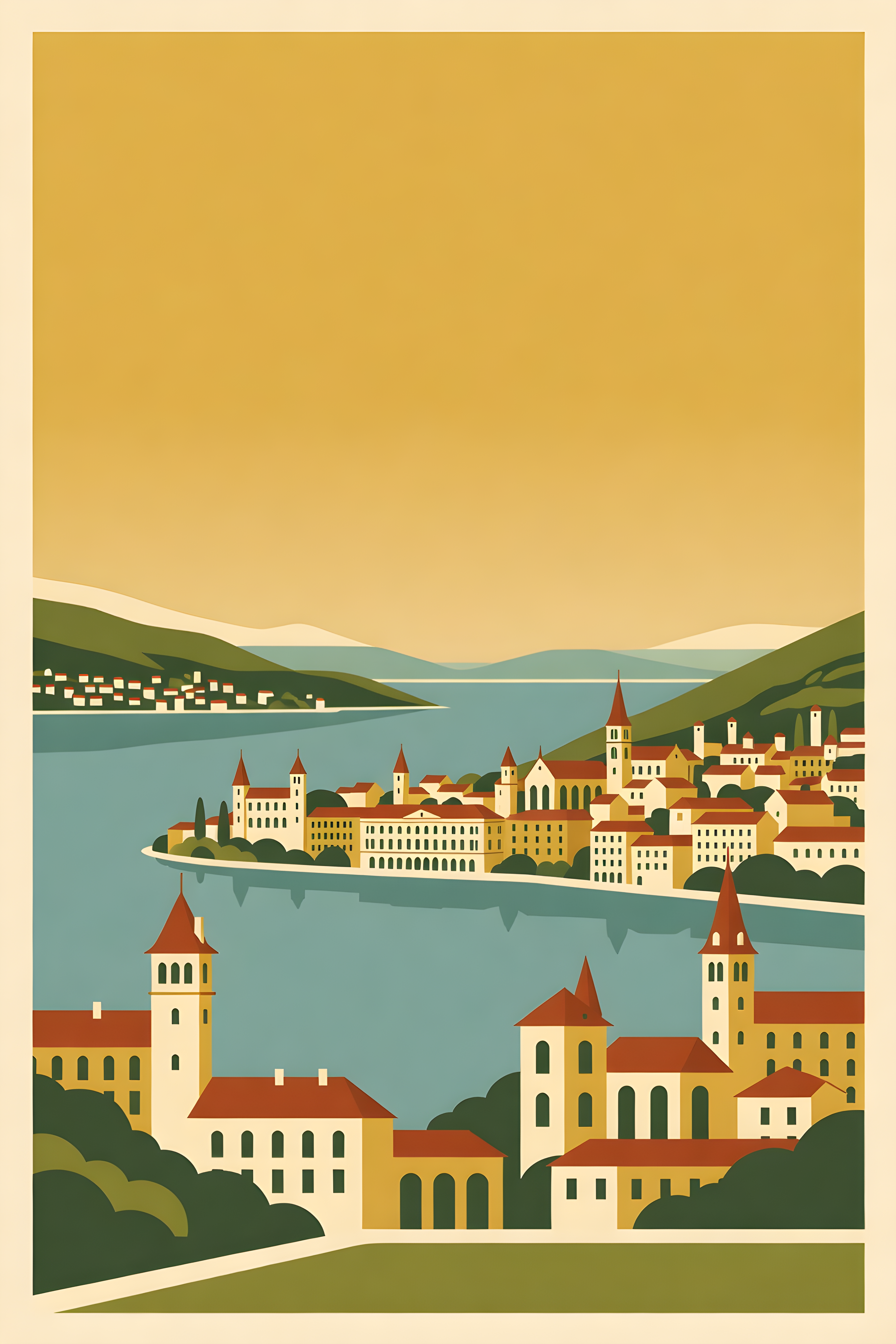 Mid-century modern-Poster von Annecy — warmes minimalistisches Motiv, ab 19 €