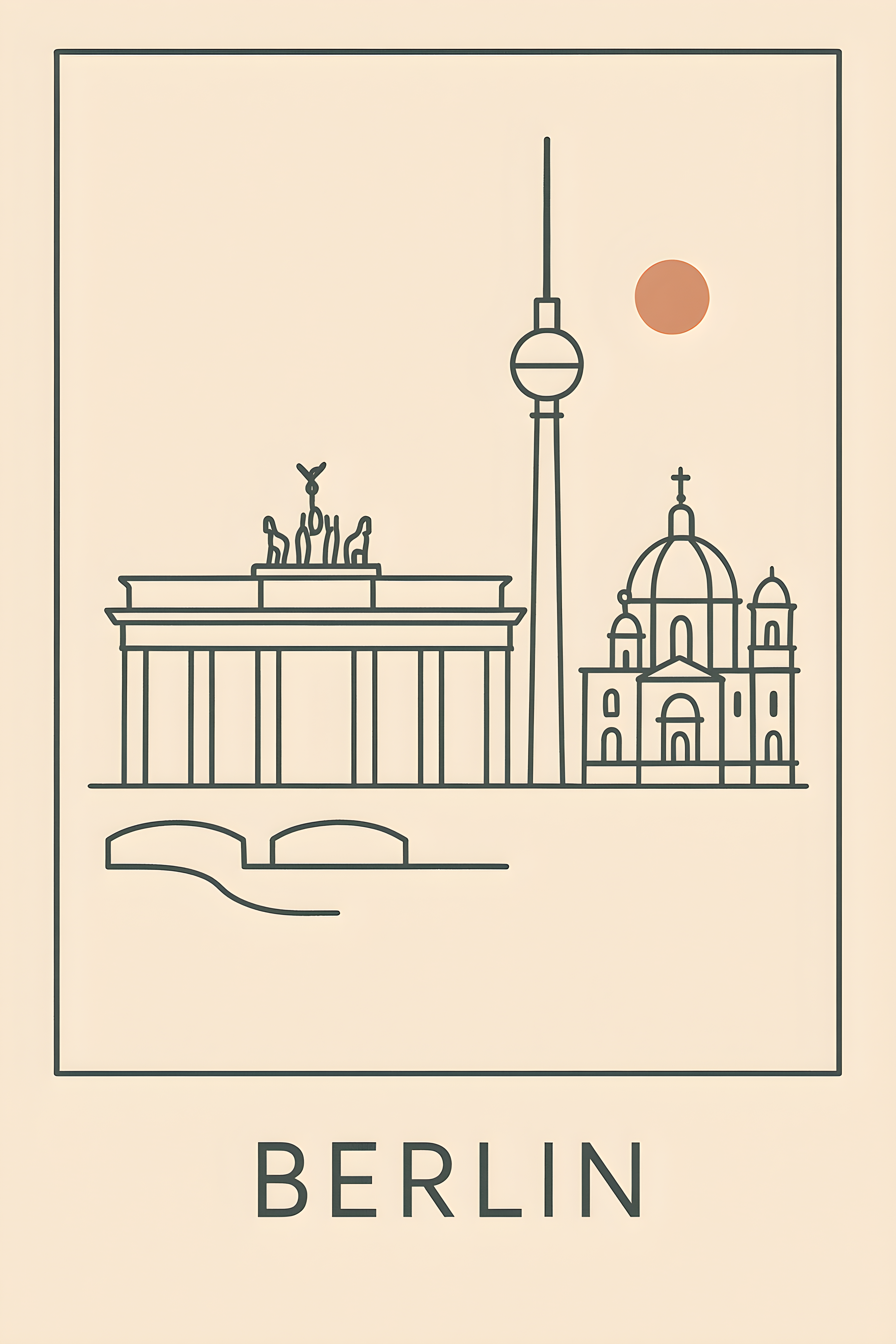 Minimalist line art-Poster von Berlin — warmes minimalistisches Motiv, ab 19 €