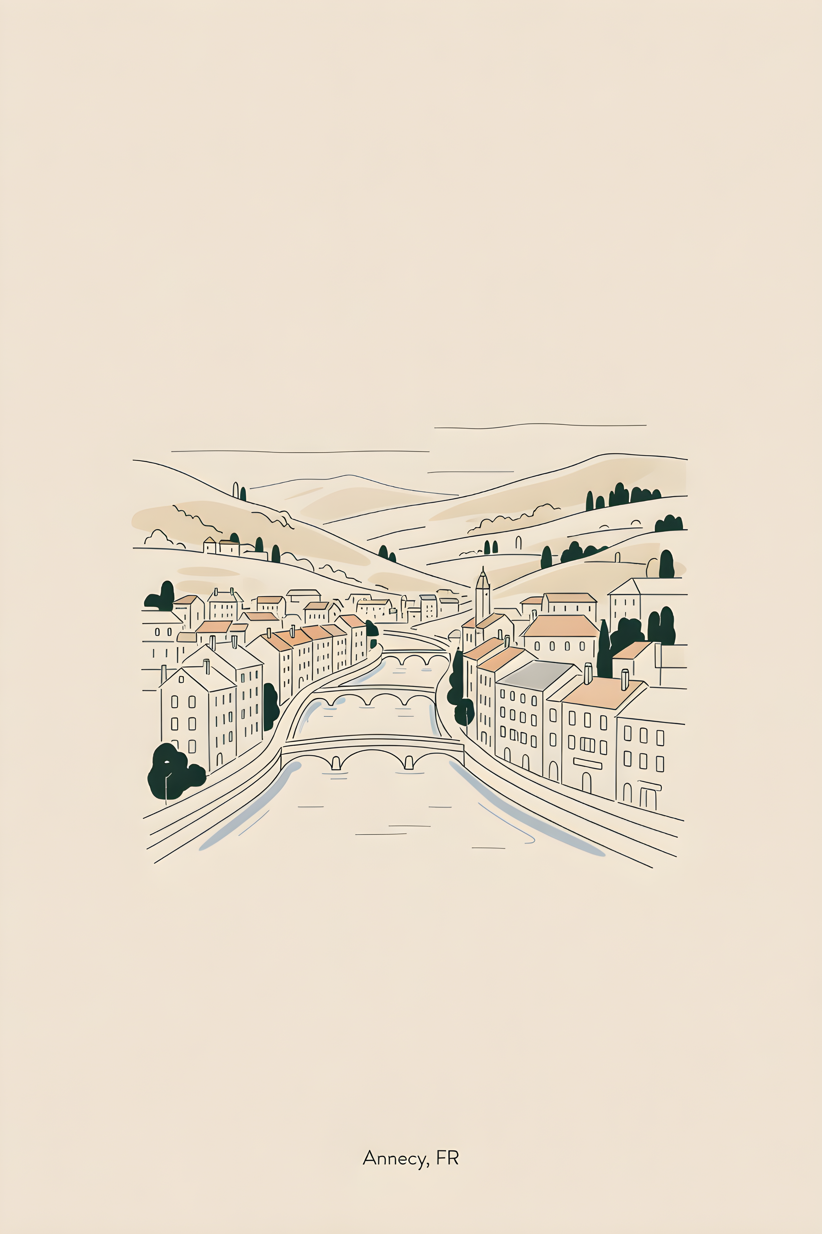 Minimalist line art-Poster von Annecy — warmes minimalistisches Motiv, ab 19 €