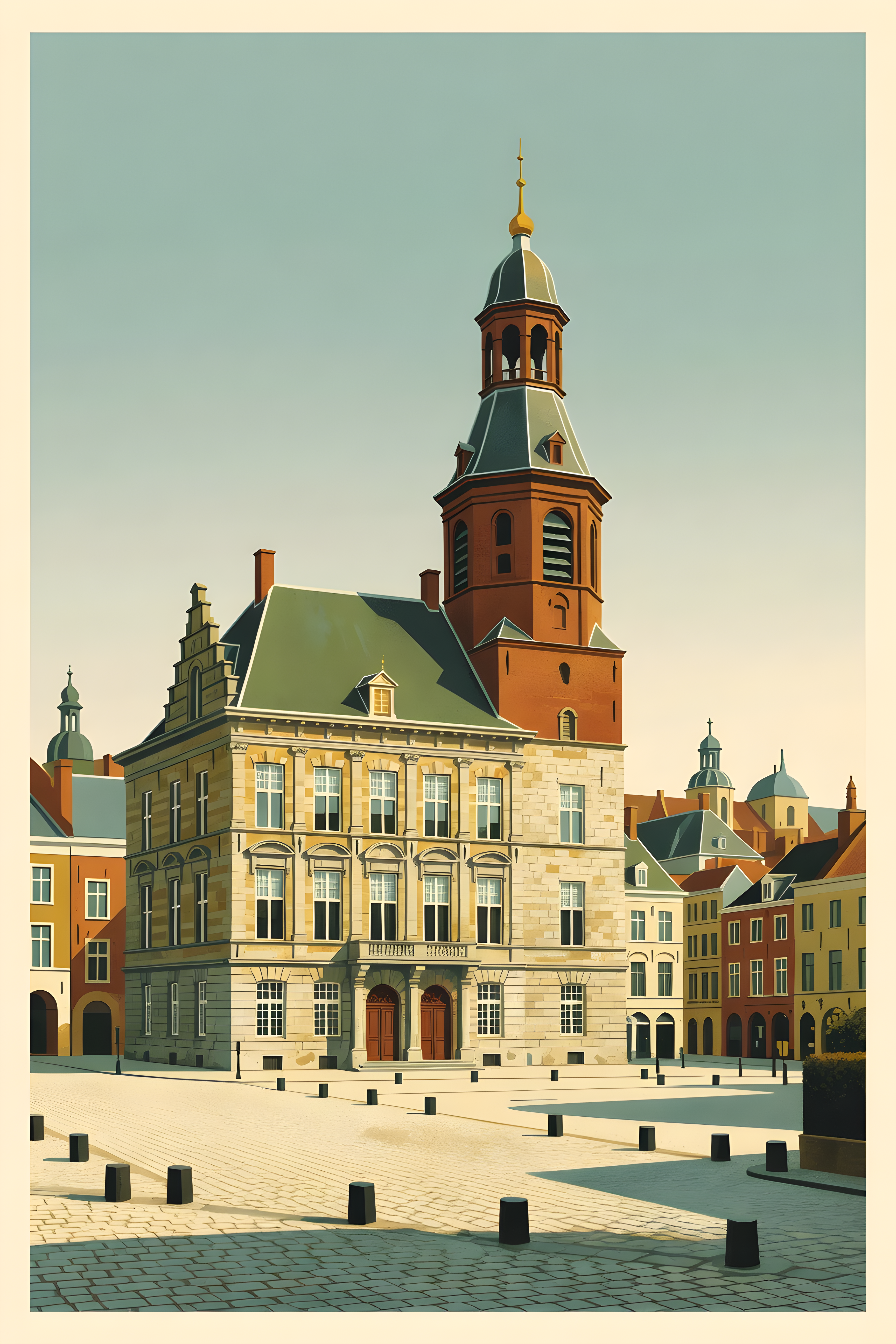 Mid-century modern poster of Roermond — warm minimalist design, from €19