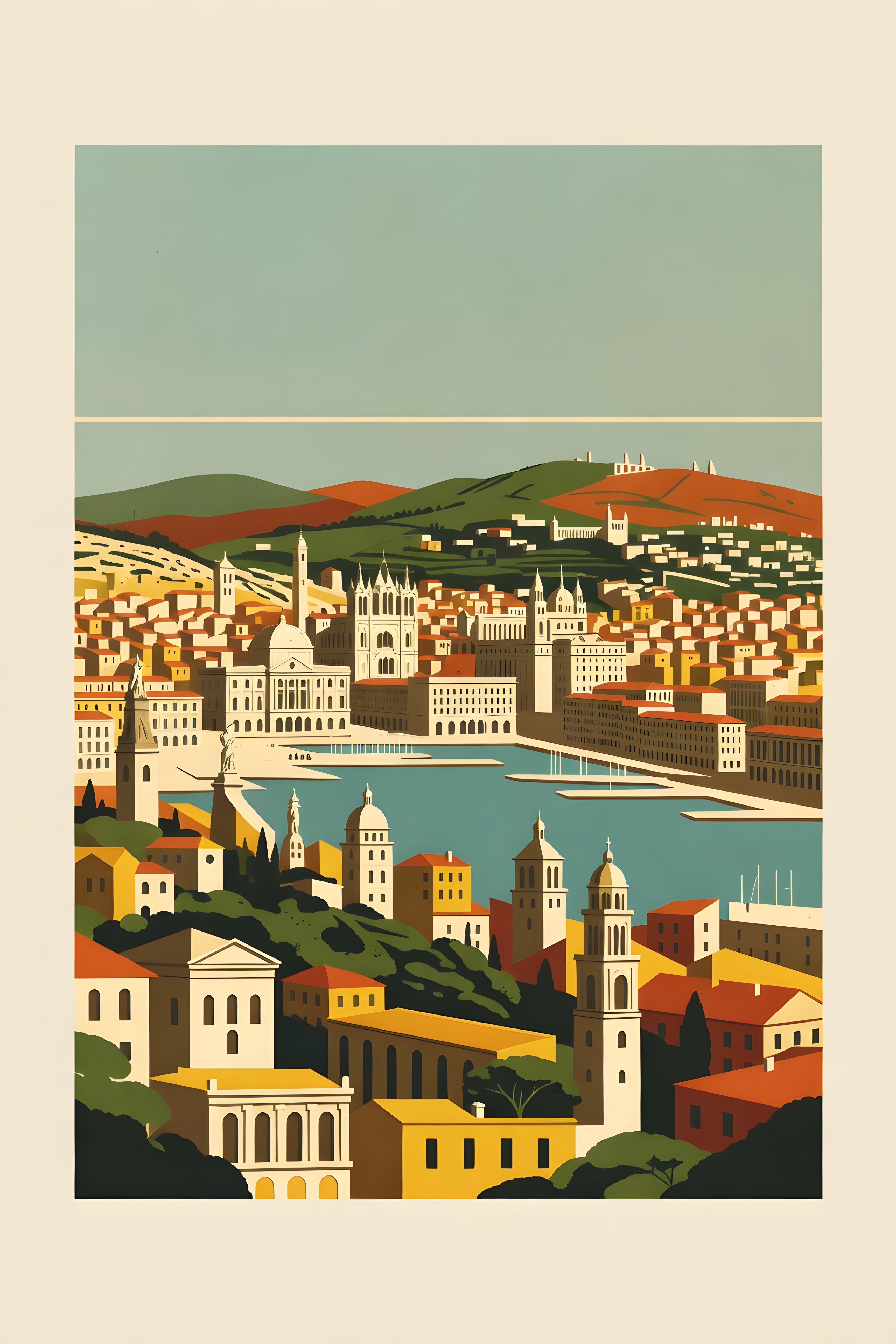 Mid-century modern poster of Marseille — warm minimalist design, from €19