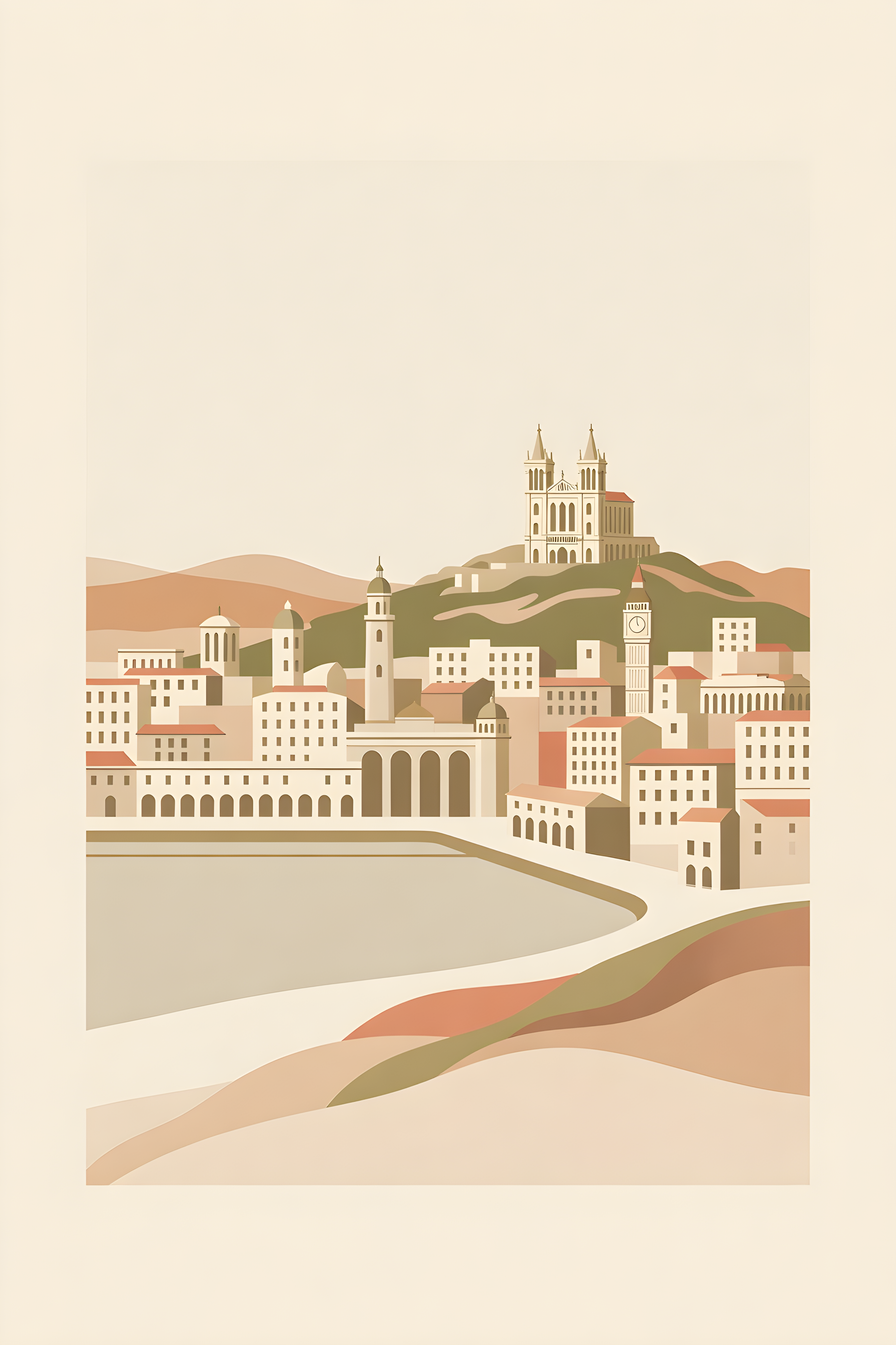 Flat vector illustration poster of Marseille — warm minimalist design, from €19