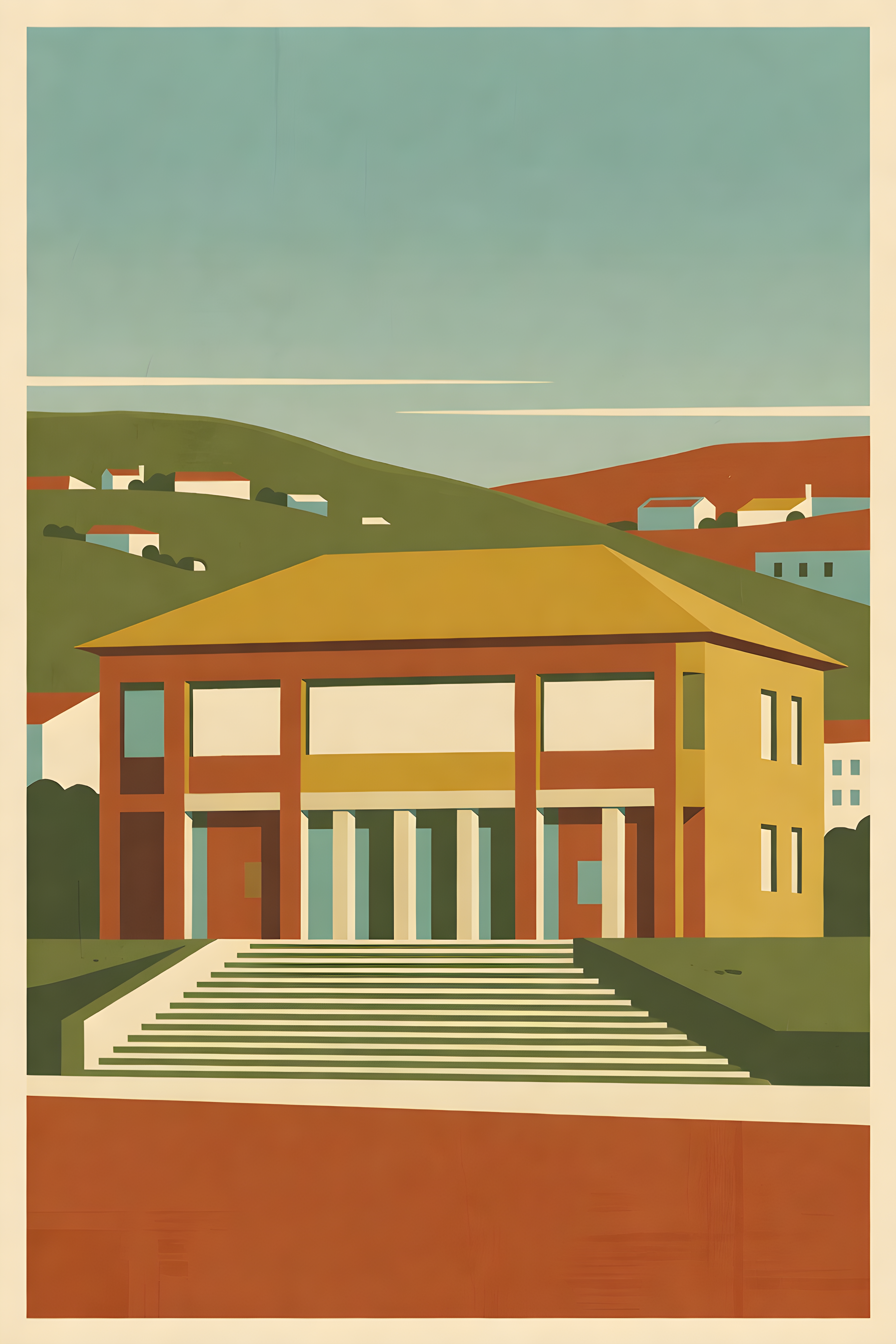 Mid-century modern-Poster von Paços de Ferreira — warmes minimalistisches Motiv, ab 19 €