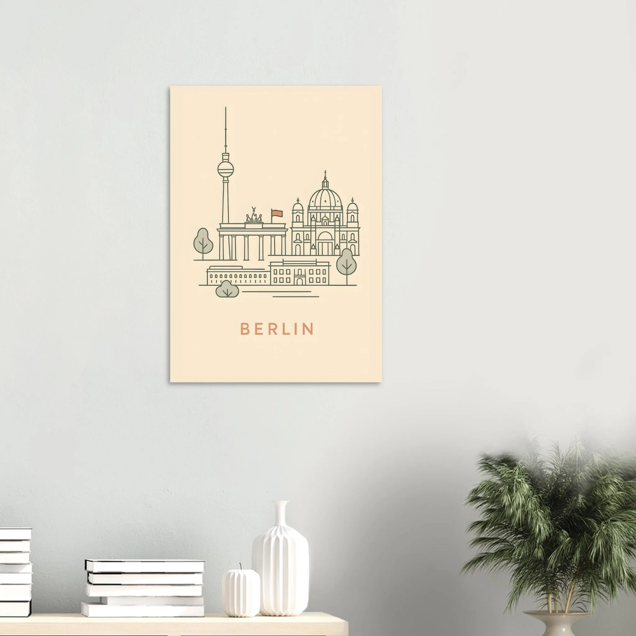 Minimalist line art poster of Berlin — warm minimalist design, from €19