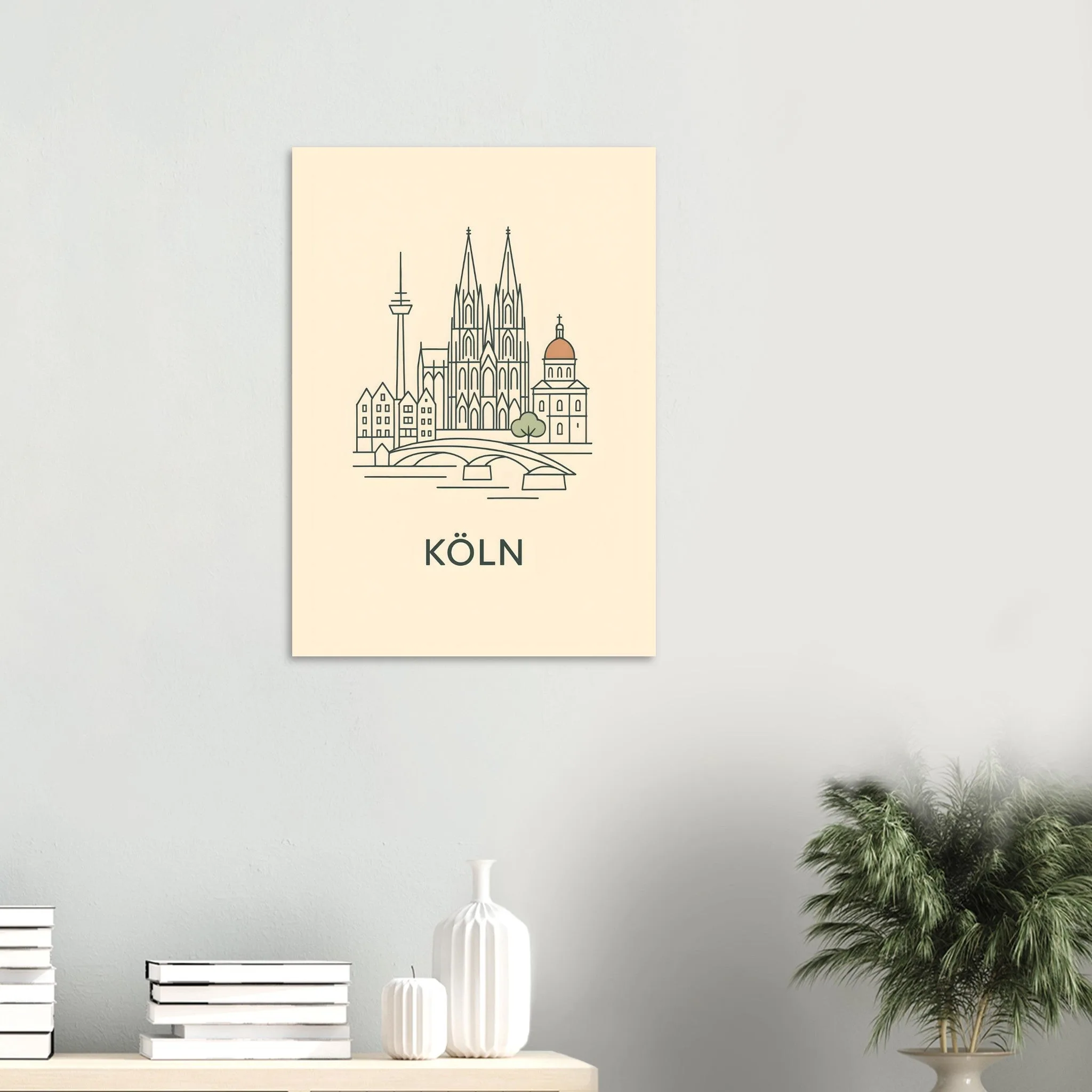 Minimalist line art-Poster von Köln — warmes minimalistisches Motiv, ab 19 €