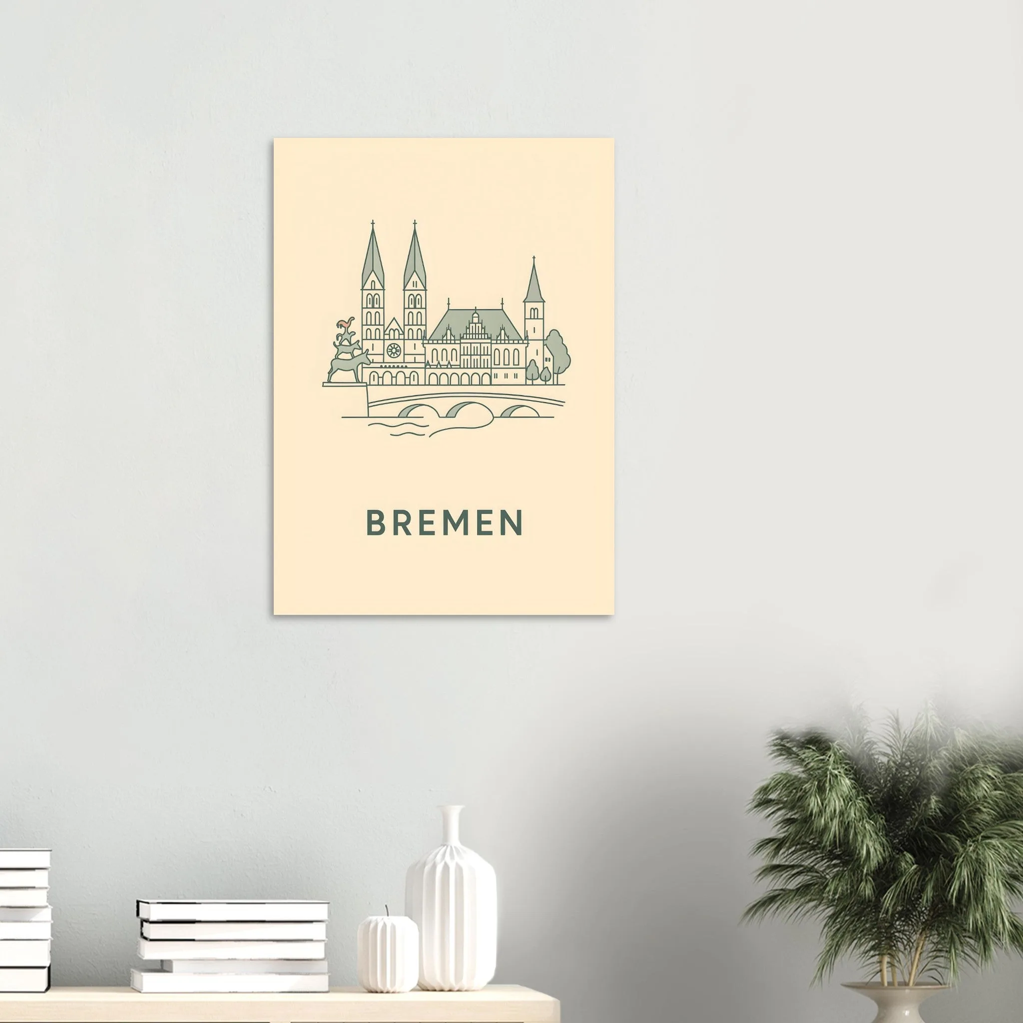 Minimalist line art poster of Bremen — warm minimalist design, from €19