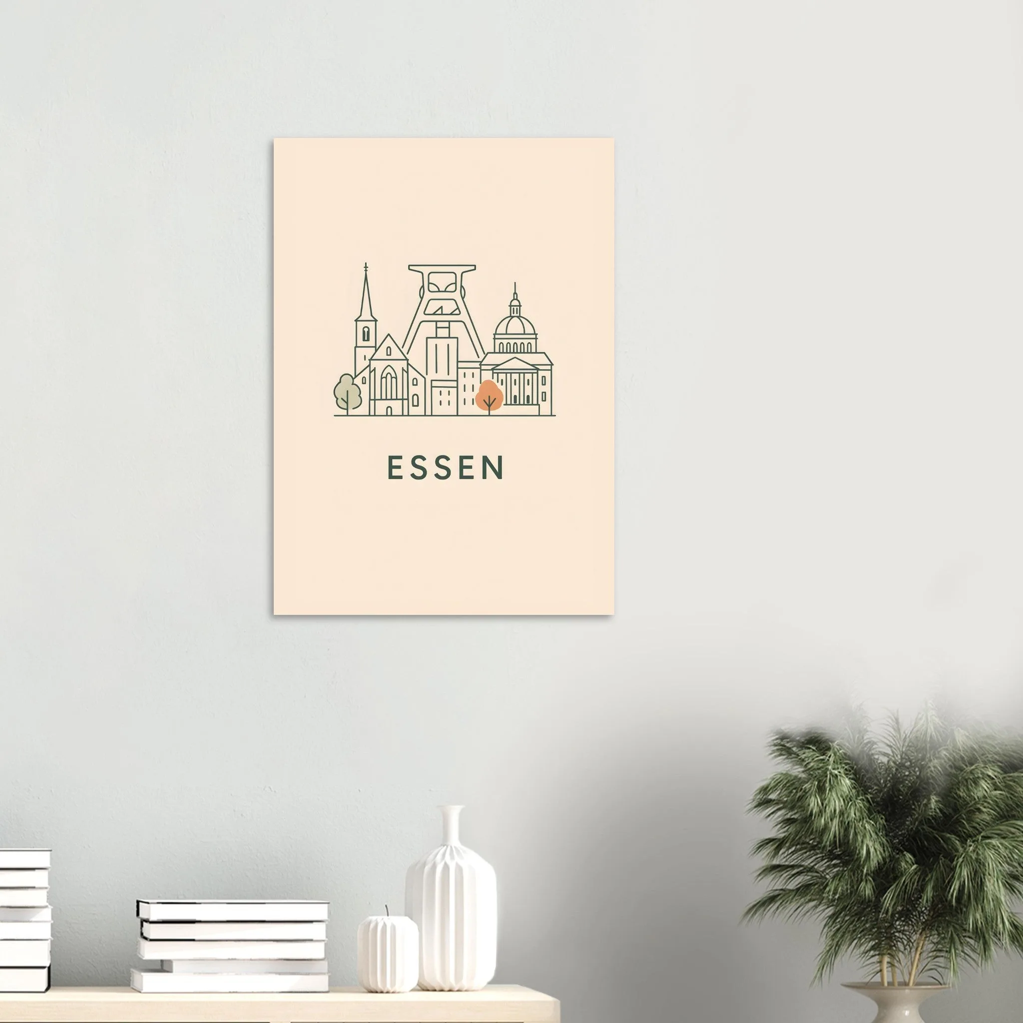 Minimalist line art poster of Essen — warm minimalist design, from €19
