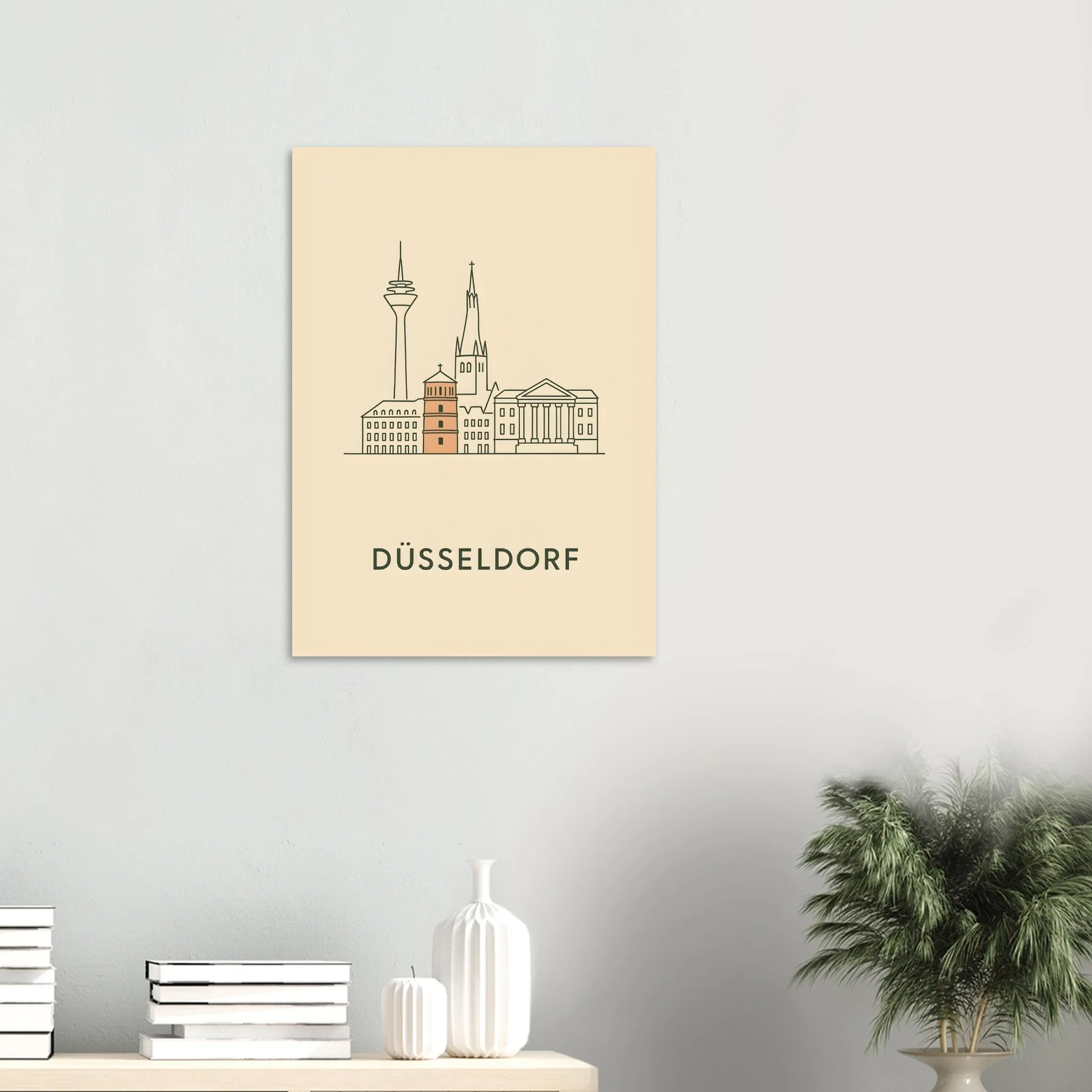 Minimalist line art-Poster von Düsseldorf — warmes minimalistisches Motiv, ab 19 €