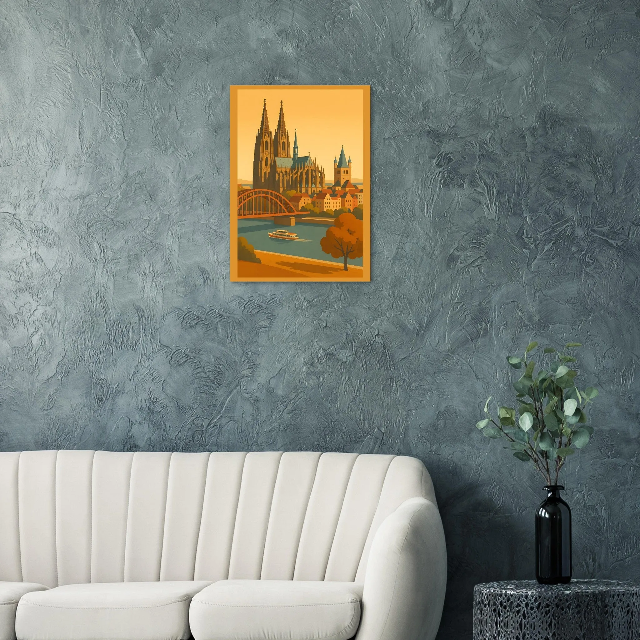 Vintage travel poster-Poster von Köln — warmes minimalistisches Motiv, ab 19 €