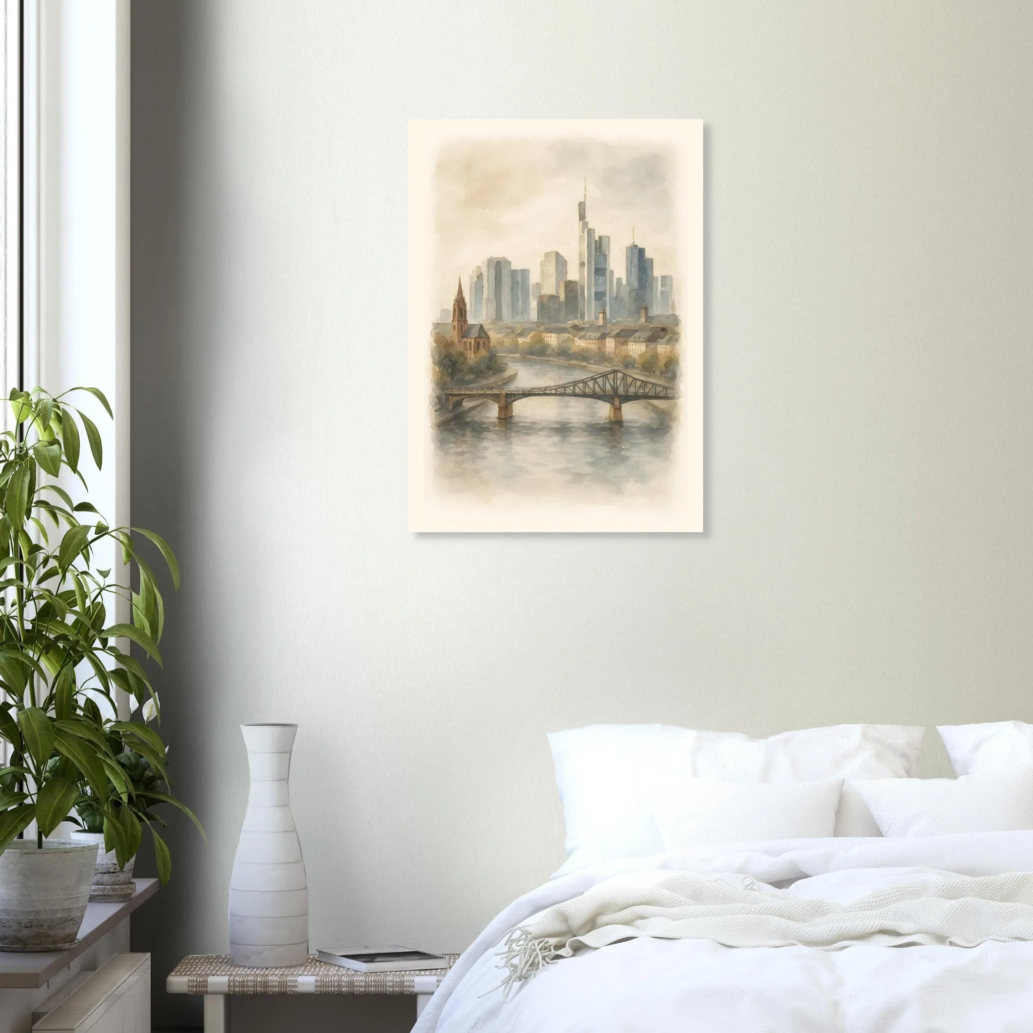 Watercolour landscape-Poster von Frankfurt am Main — warmes minimalistisches Motiv, ab 19 €