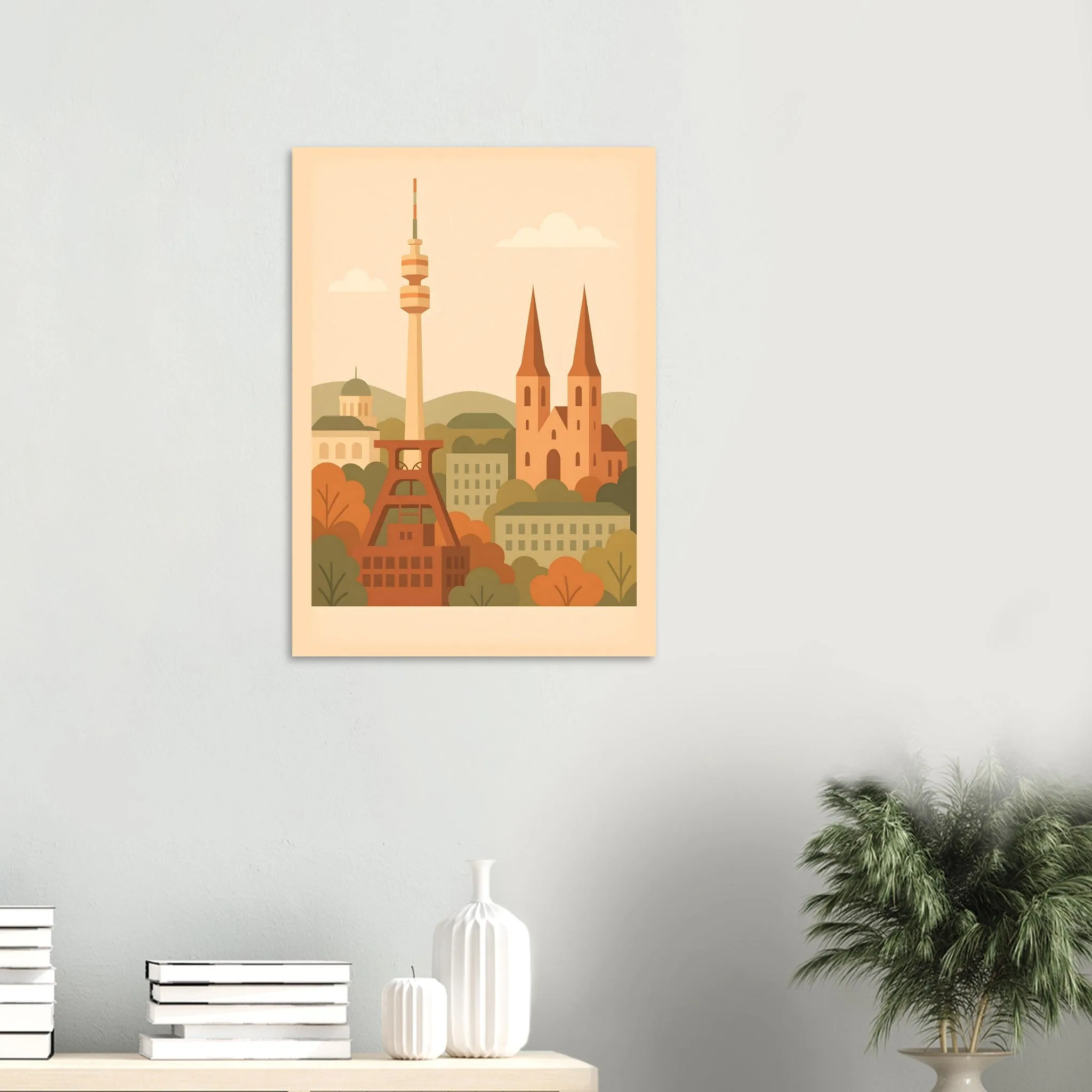 Flat vector illustration poster of Dortmund — warm minimalist design, from €19