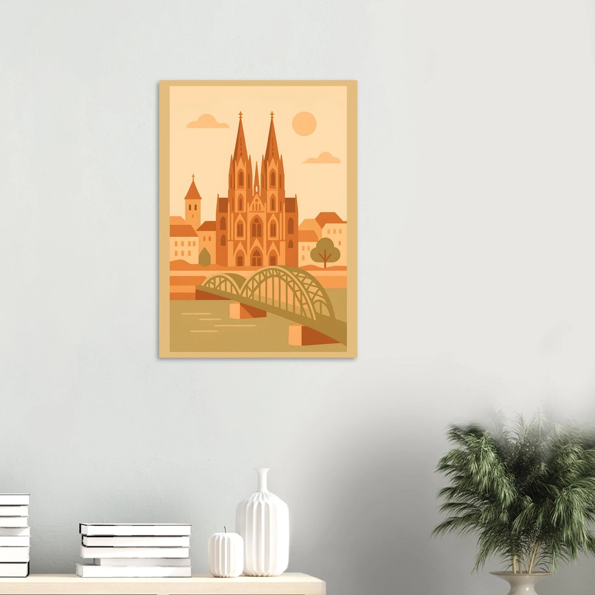 Flat vector illustration-Poster von Köln — warmes minimalistisches Motiv, ab 19 €
