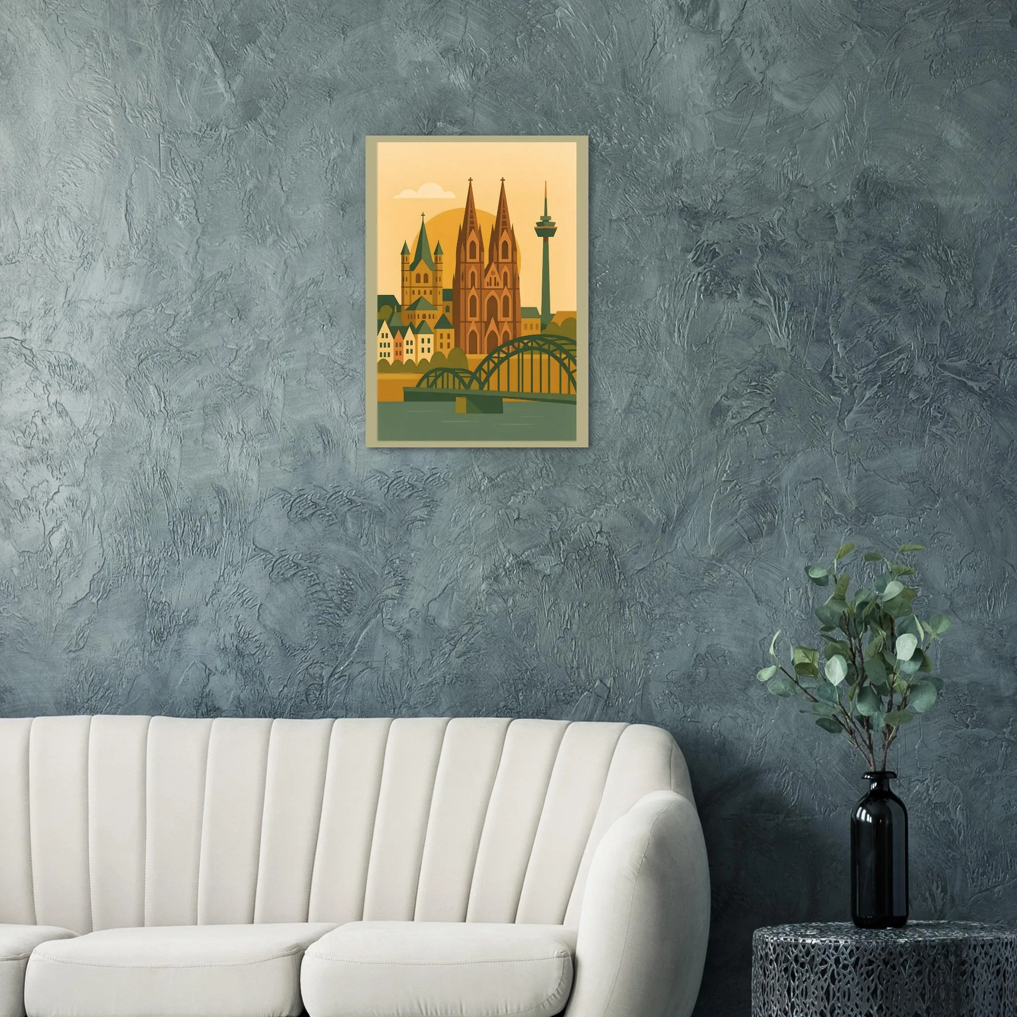 Mid-century modern-Poster von Köln — warmes minimalistisches Motiv, ab 19 €