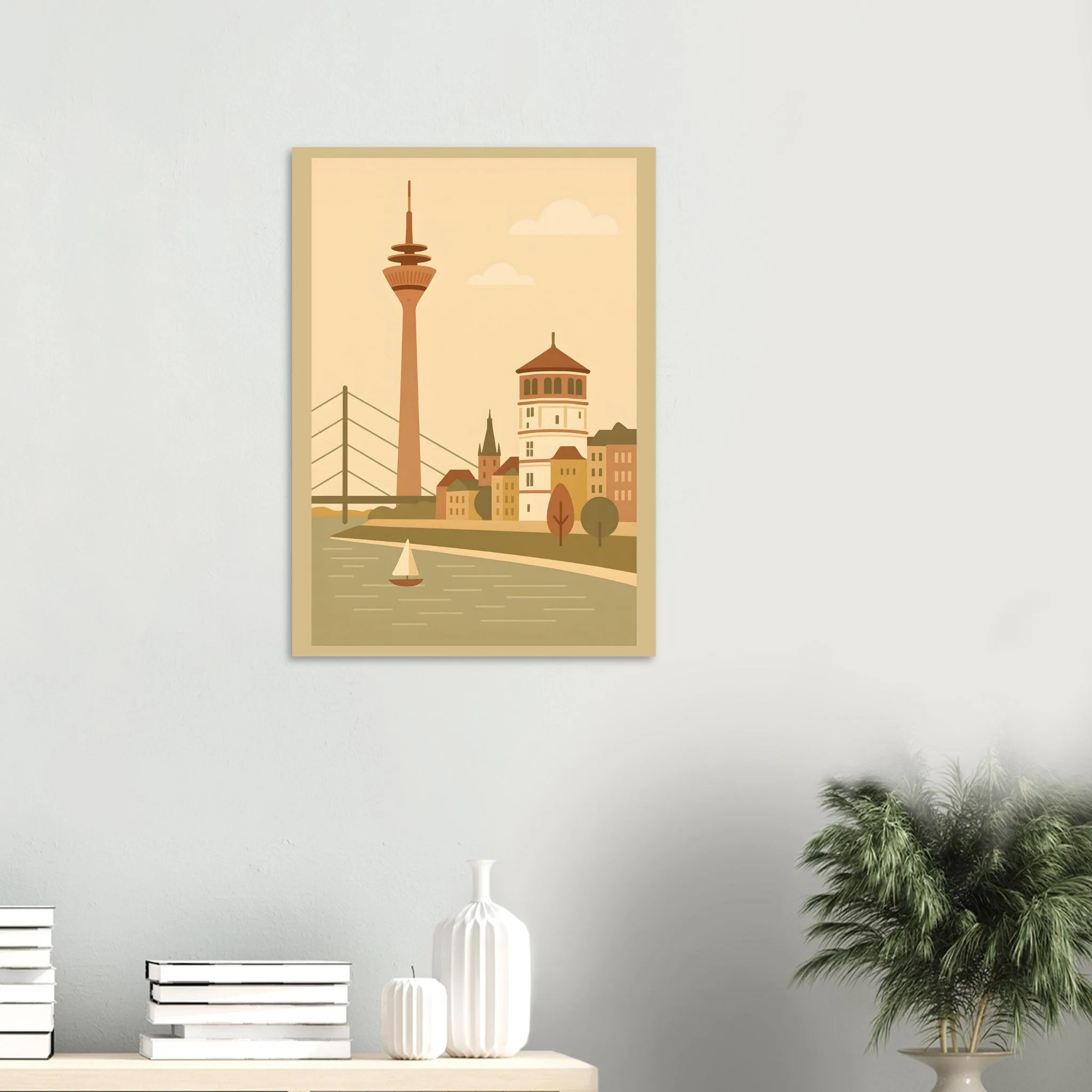 Flat vector illustration-Poster von Düsseldorf — warmes minimalistisches Motiv, ab 19 €