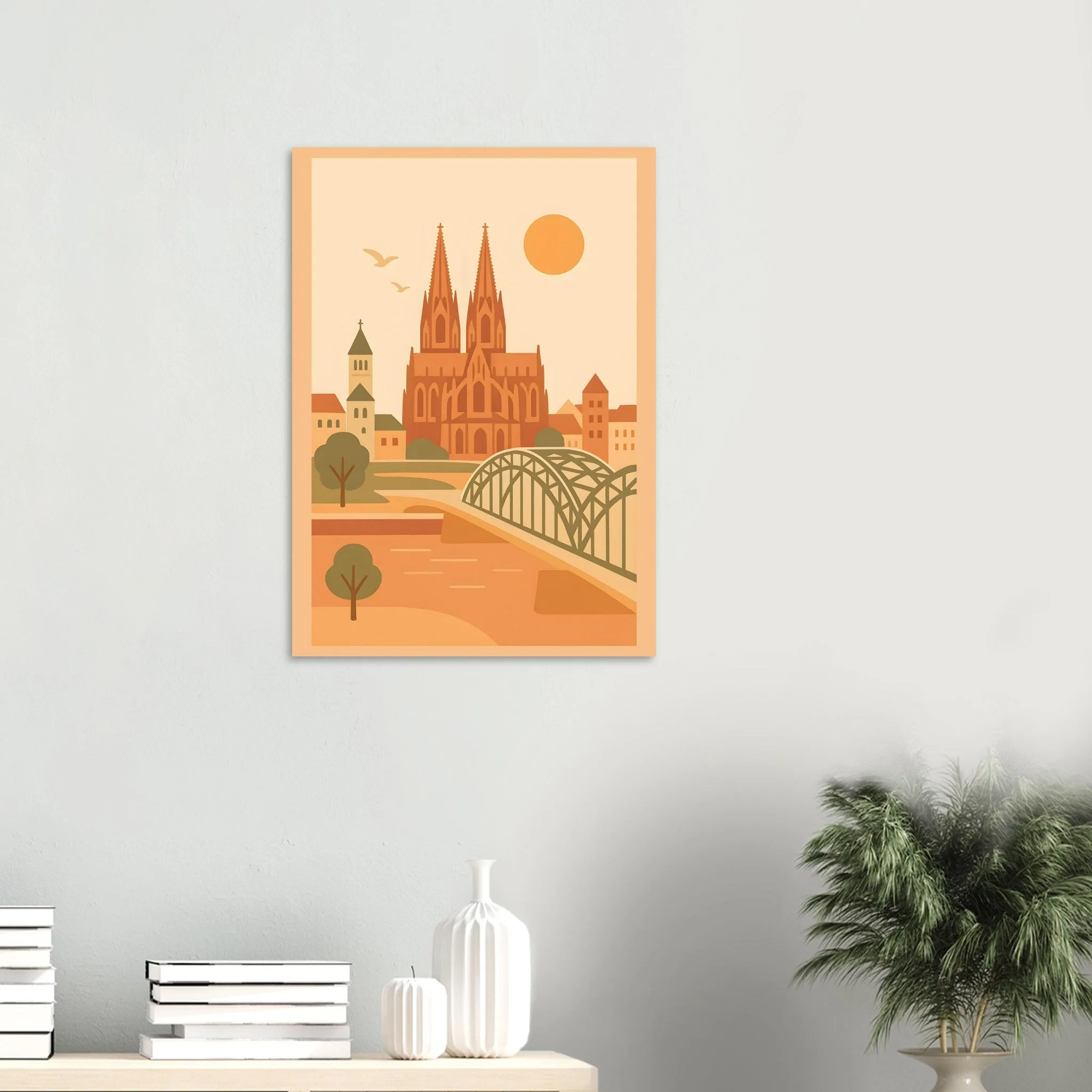 Flat vector illustration-Poster von Köln — warmes minimalistisches Motiv, ab 19 €