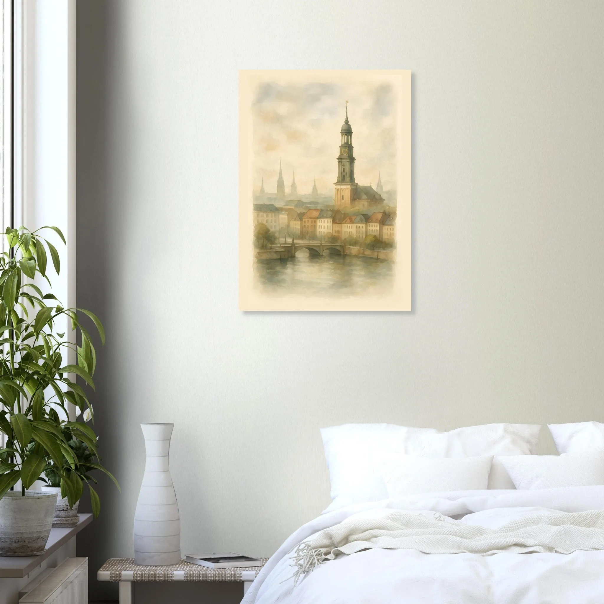 Watercolour landscape poster of Hamburg — warm minimalist design, from €19