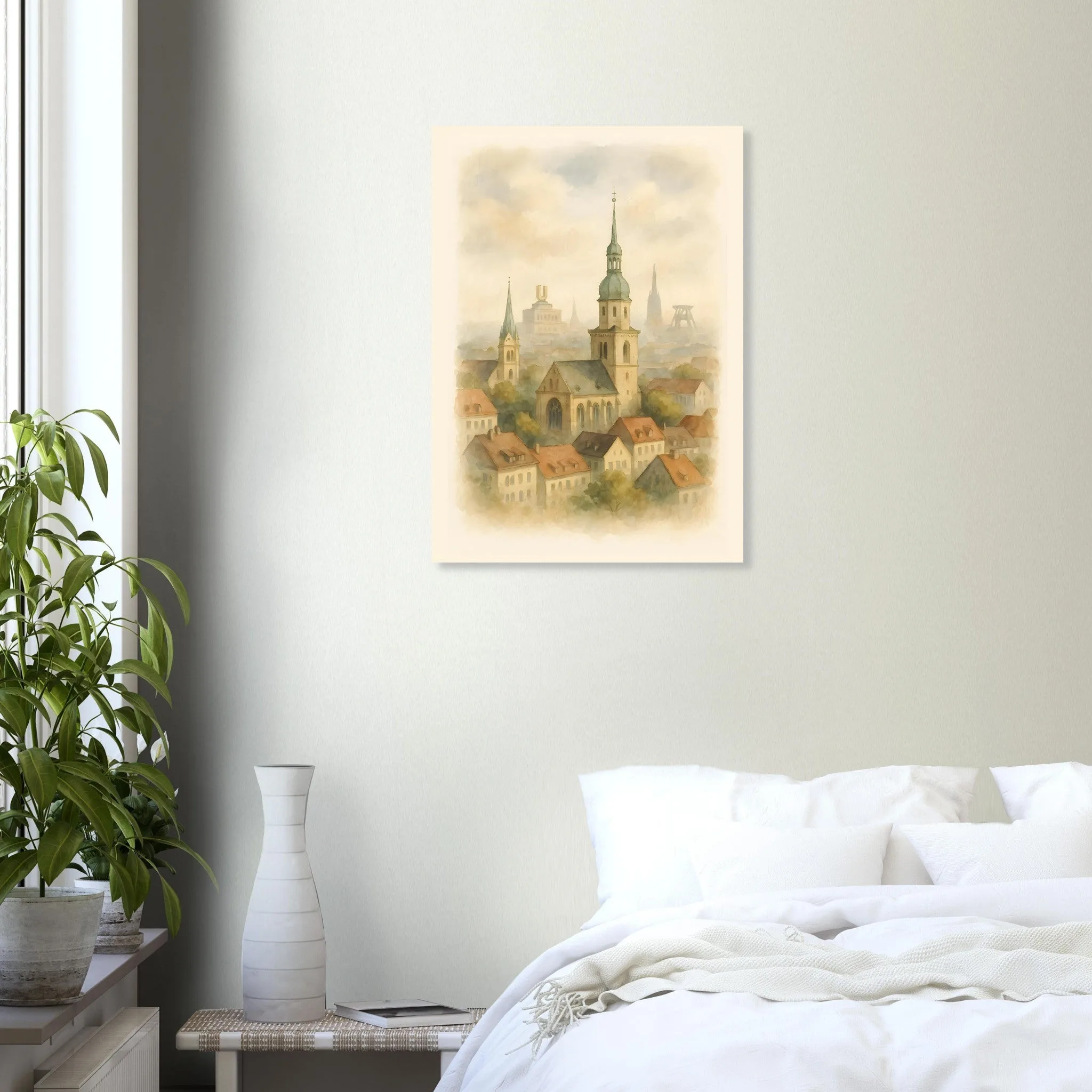 Watercolour landscape poster of Dortmund — warm minimalist design, from €19
