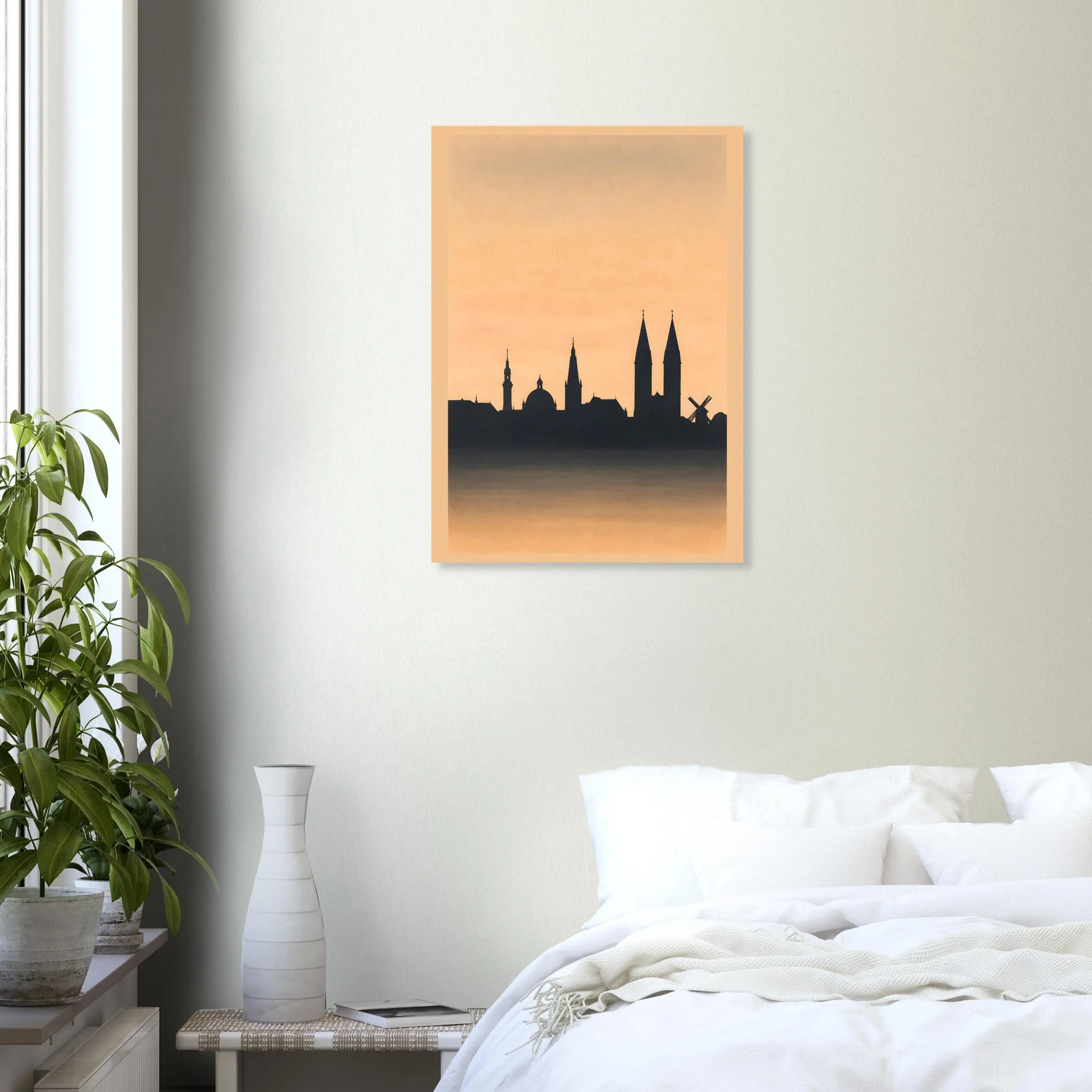 Silhouette skyline poster of Bremen — warm minimalist design, from €19