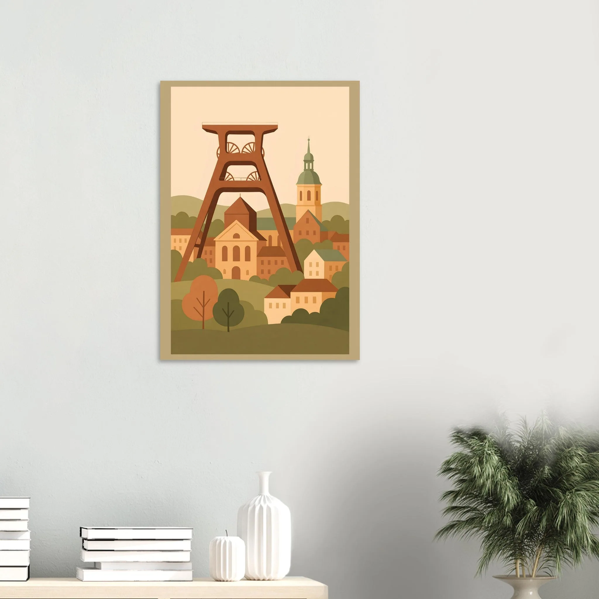 Flat vector illustration poster of Essen — warm minimalist design, from €19