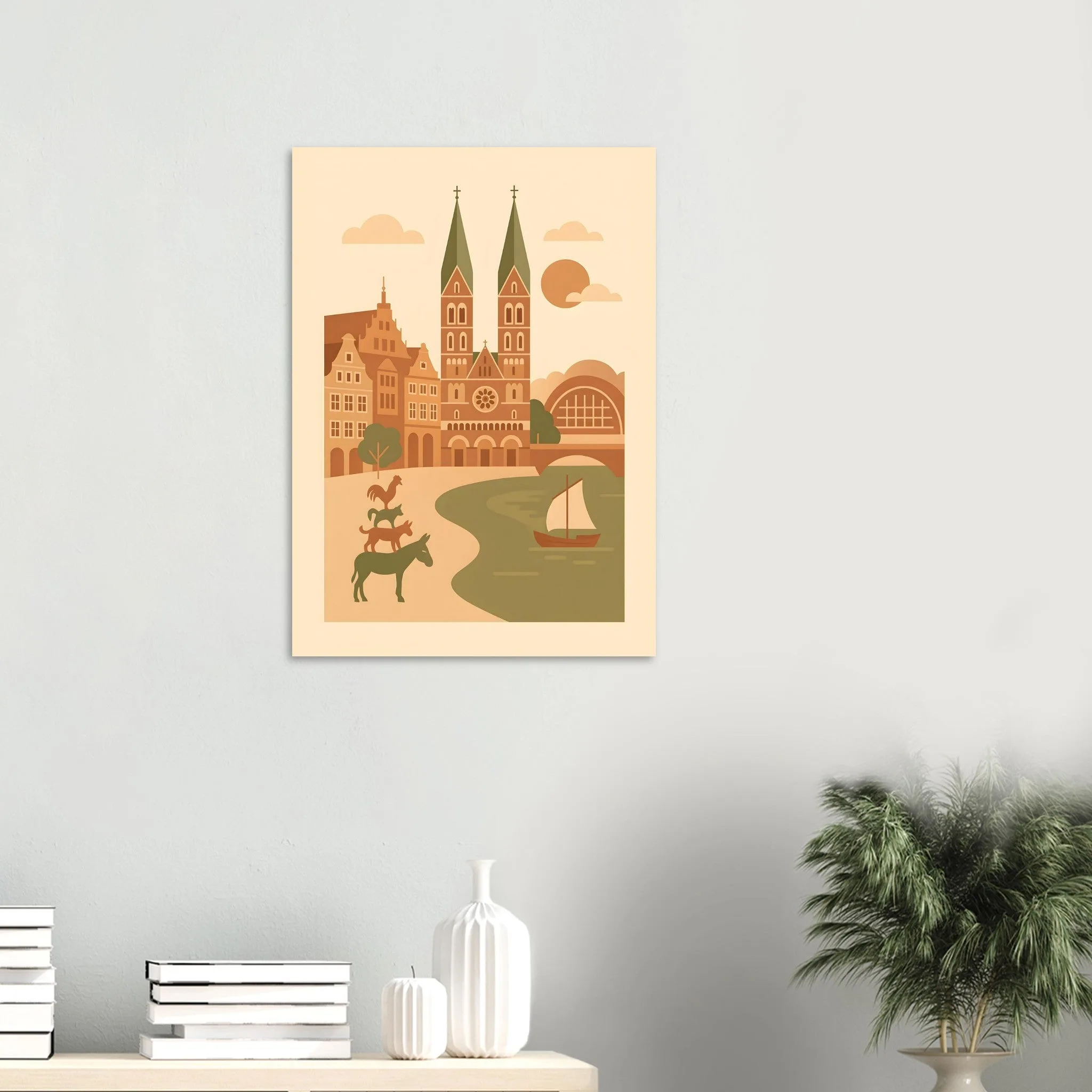 Flat vector illustration poster of Bremen — warm minimalist design, from €19