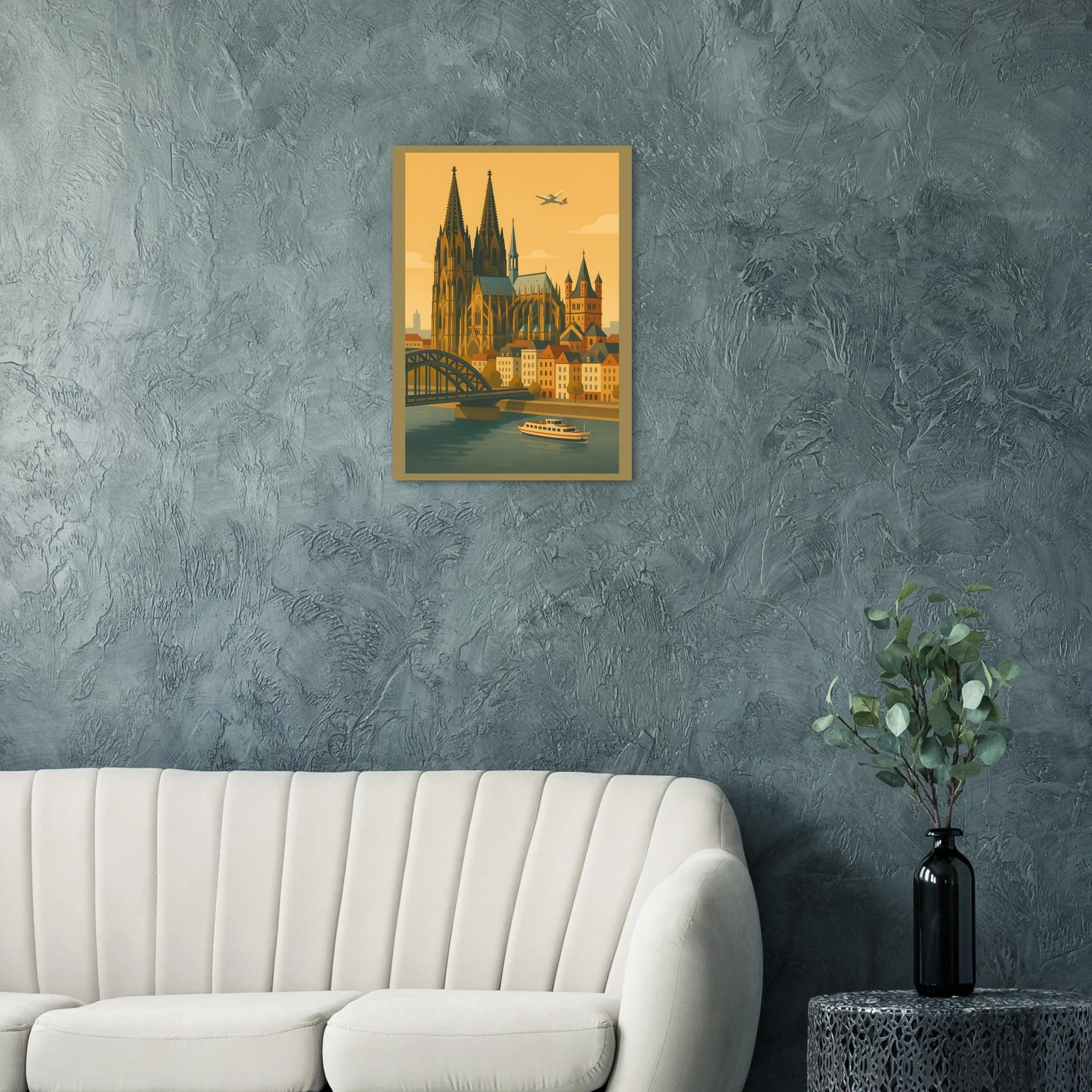 Vintage travel poster-Poster von Köln — warmes minimalistisches Motiv, ab 19 €