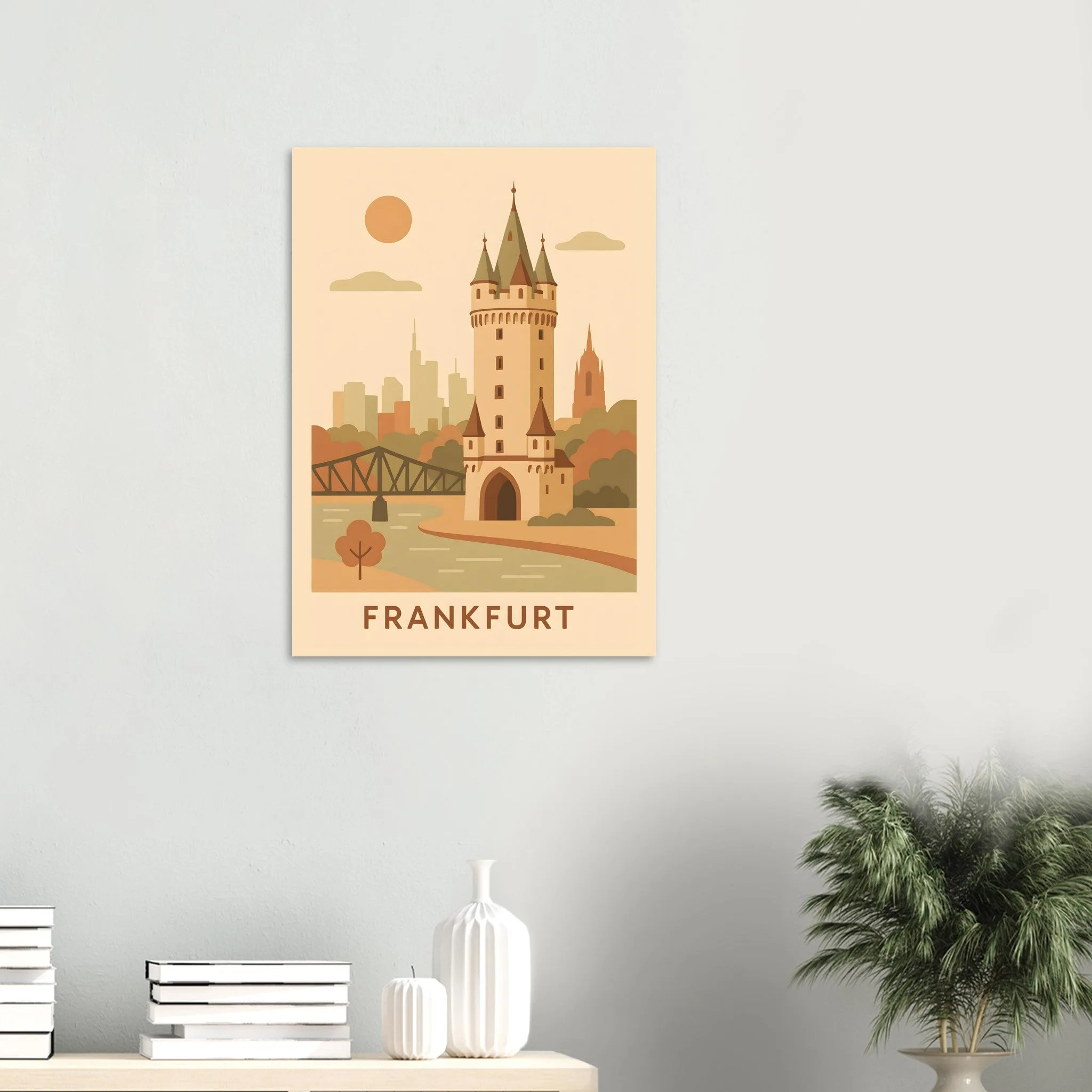 Flat vector illustration-Poster von Frankfurt am Main — warmes minimalistisches Motiv, ab 19 €