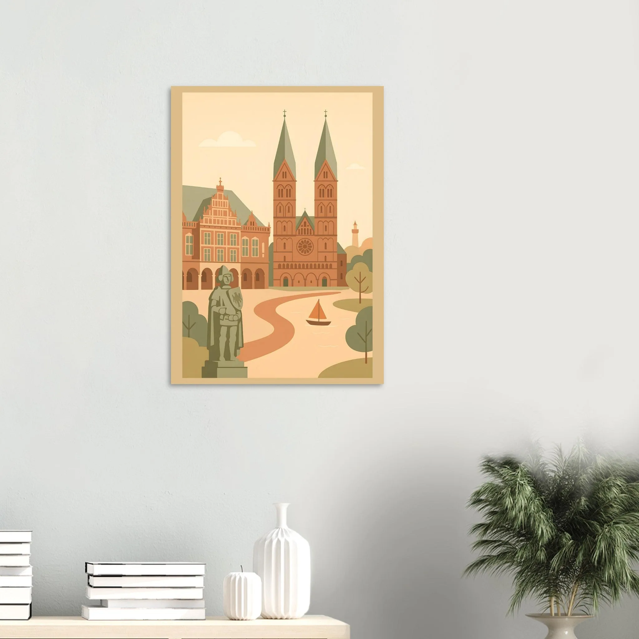 Flat vector illustration poster of Bremen — warm minimalist design, from €19