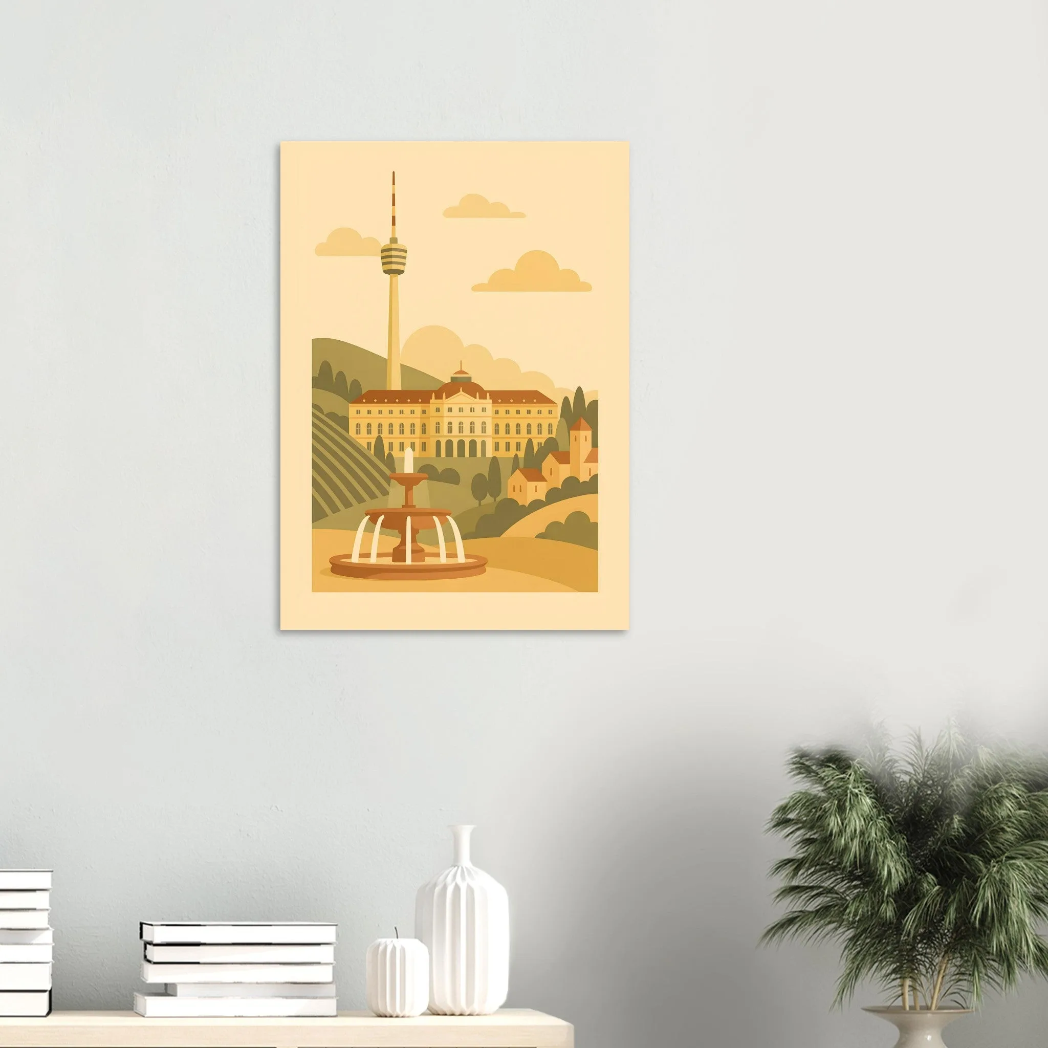 Flat vector illustration poster of Stuttgart — warm minimalist design, from €19