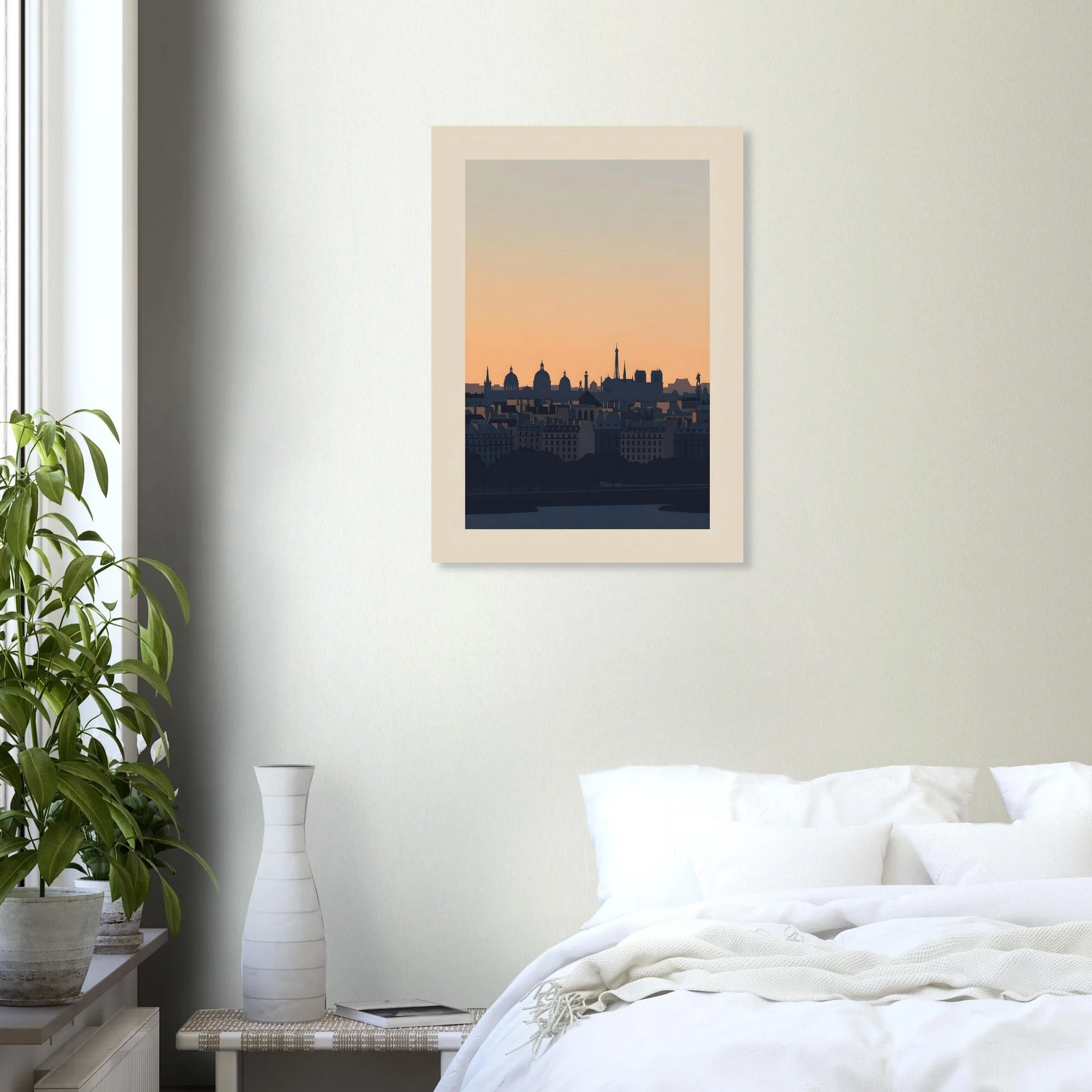 Silhouette skyline-Poster von Paris — warmes minimalistisches Motiv, ab 19 €