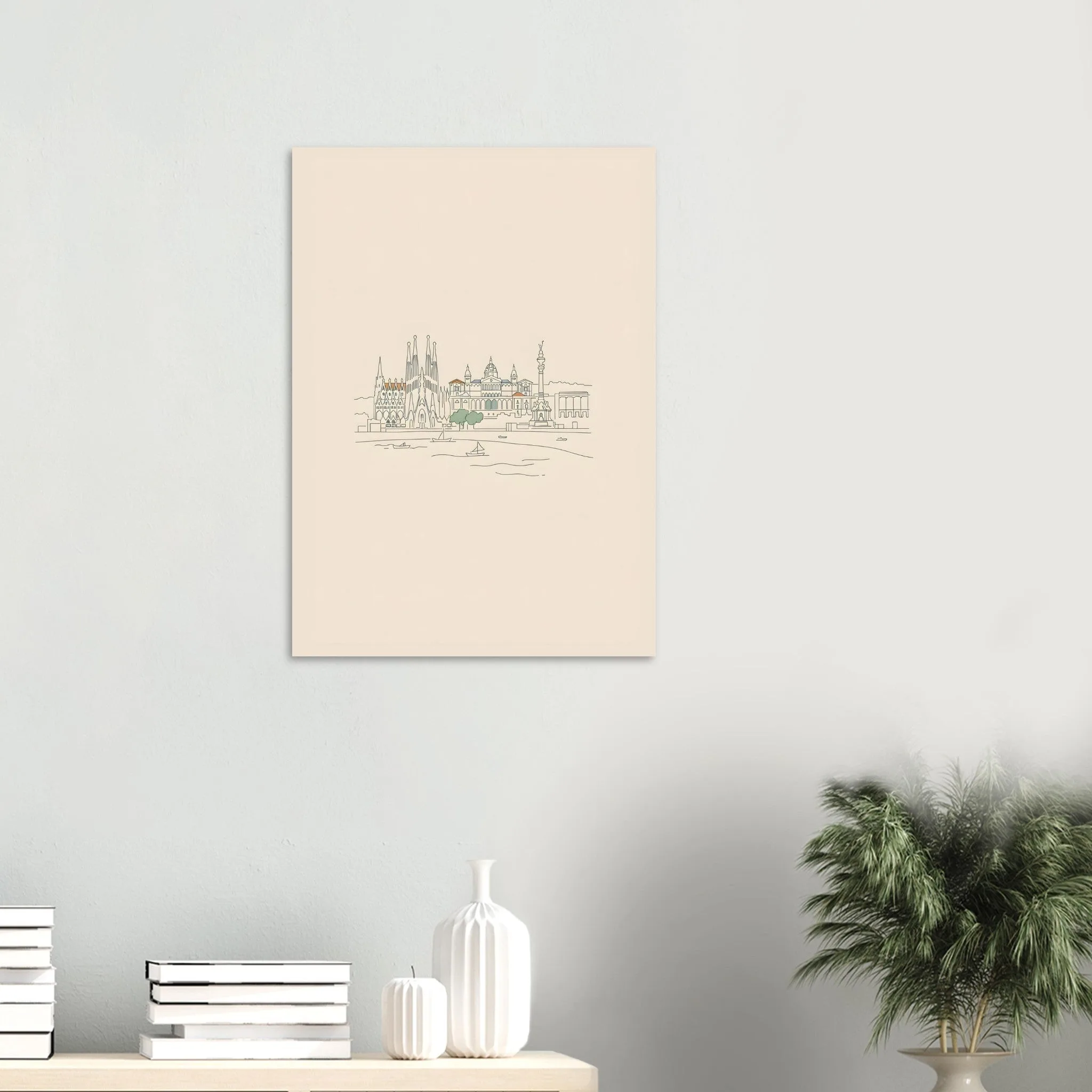 Minimalist line art poster of Barcelona — warm minimalist design, from €19