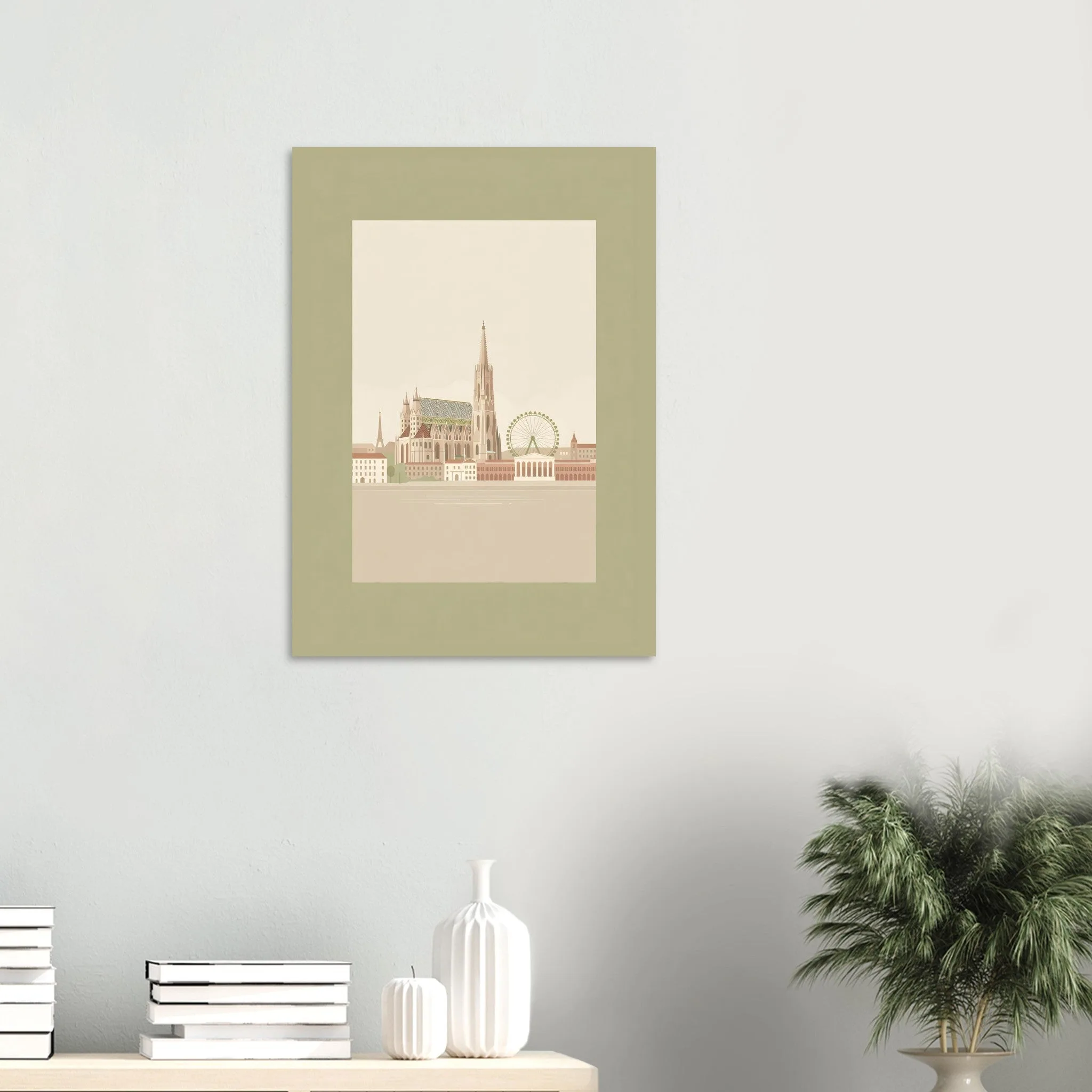 Flat vector illustration-Poster von Wien — warmes minimalistisches Motiv, ab 19 €