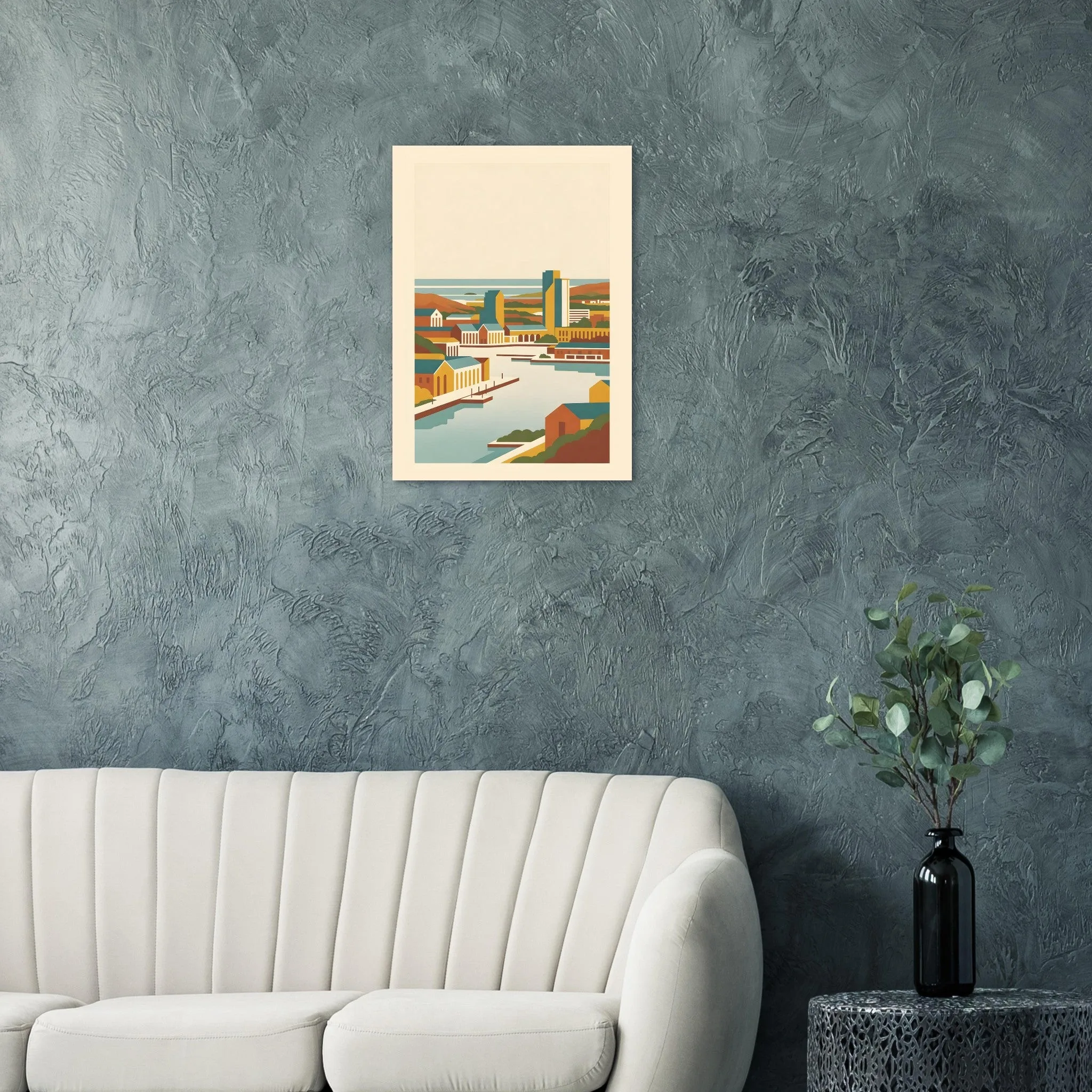 Mid-century modern poster of Rotterdam — warm minimalist design, from €19