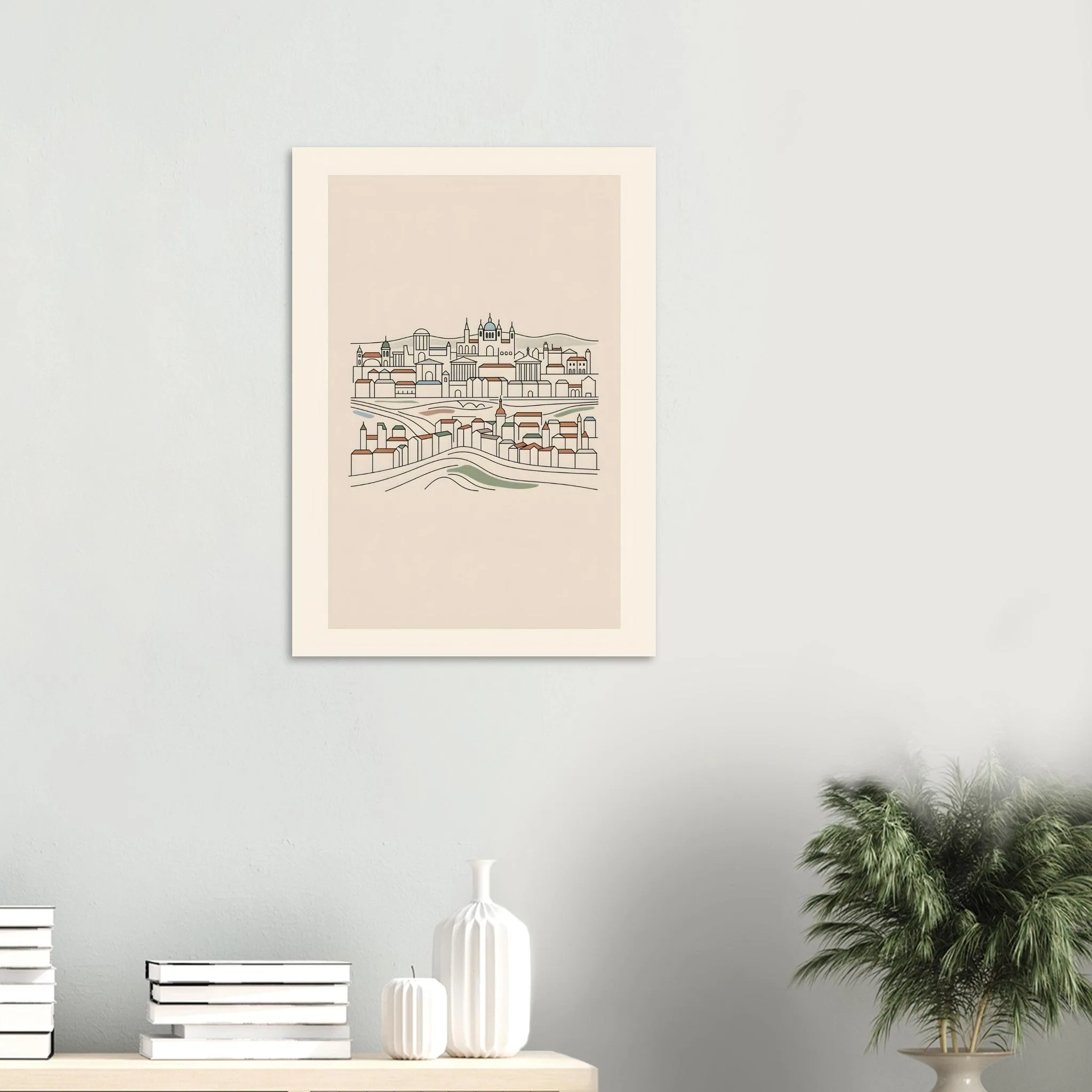 Minimalist line art poster of Lyon — warm minimalist design, from €19