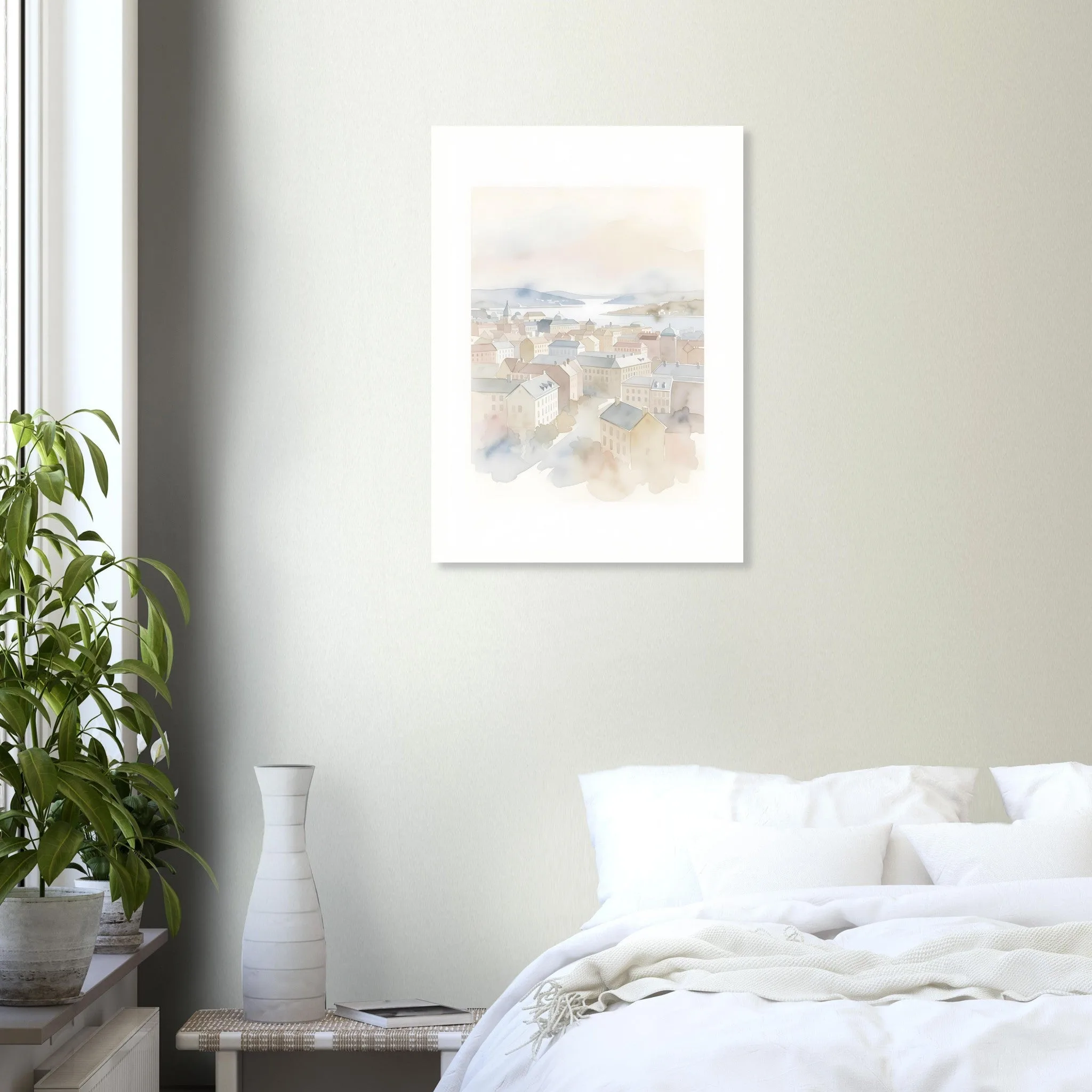 Watercolour landscape poster of Göteborg — warm minimalist design, from €19
