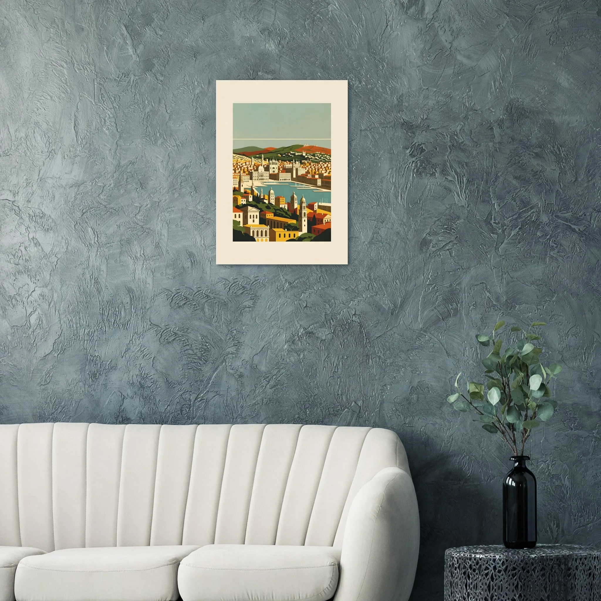 Mid-century modern poster of Marseille — warm minimalist design, from €19