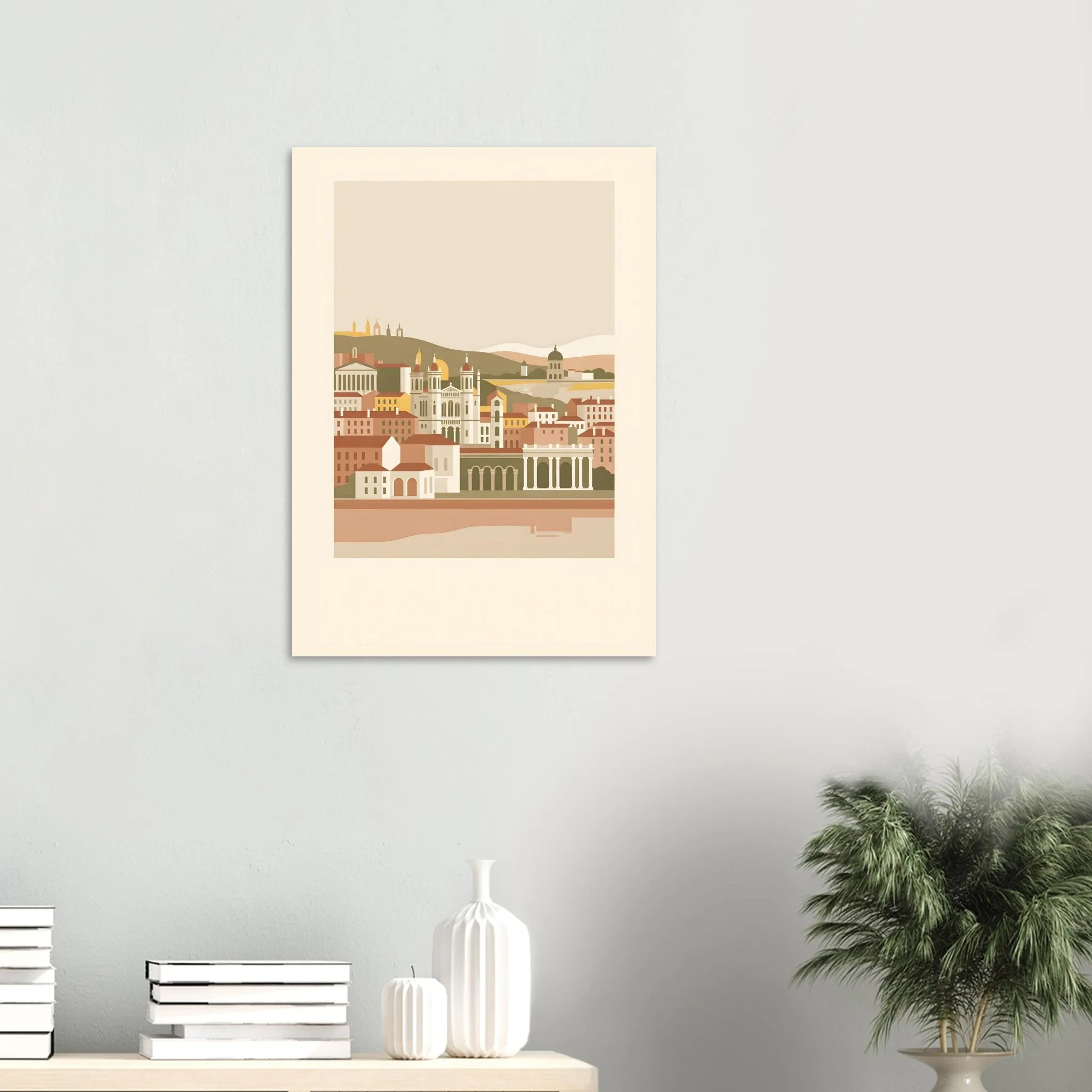 Flat vector illustration poster of Lyon — warm minimalist design, from €19