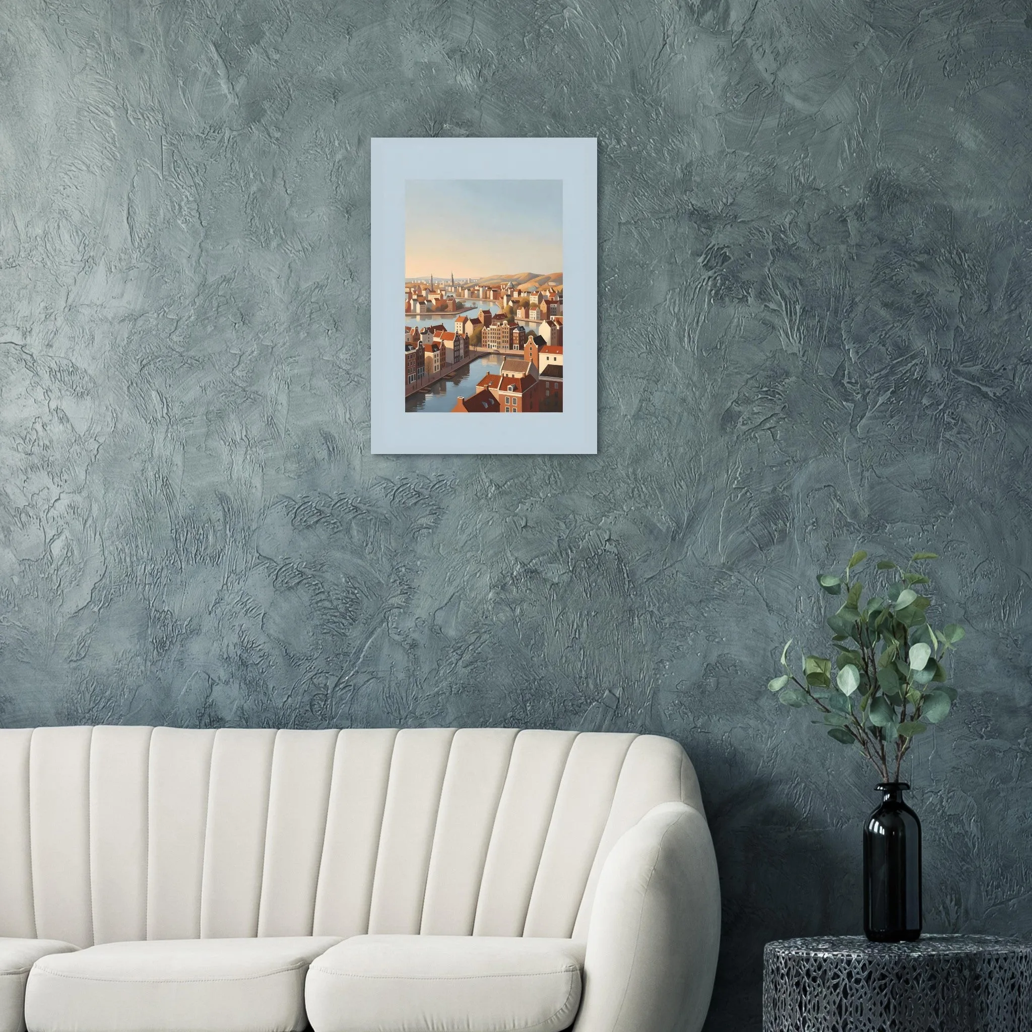 Vintage travel poster-Poster von Amsterdam — warmes minimalistisches Motiv, ab 19 €