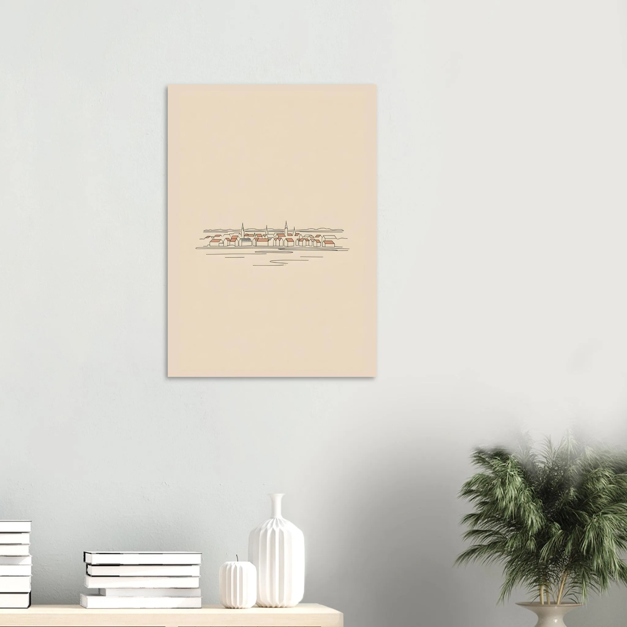 Minimalist line art poster of Den Haag — warm minimalist design, from €19