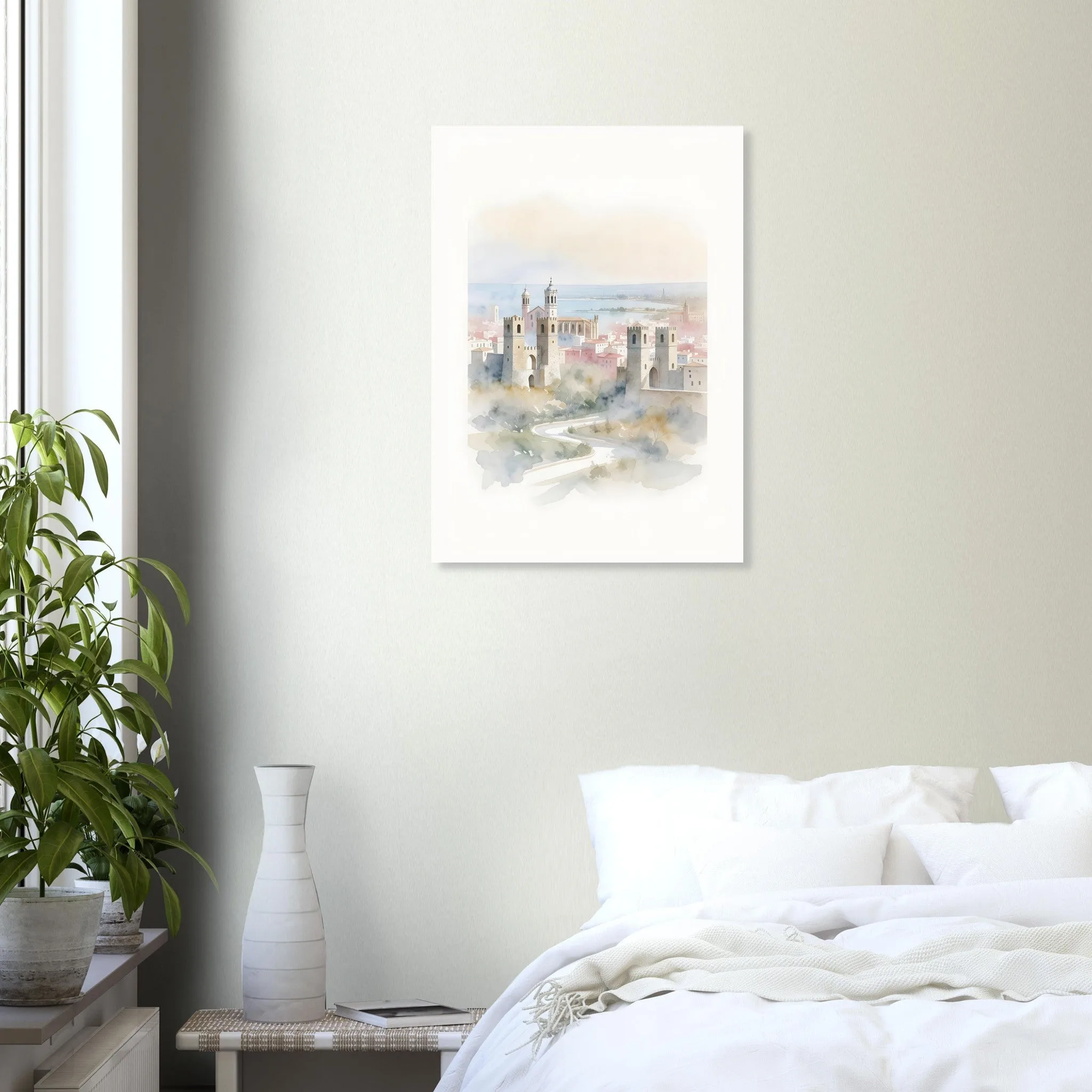 Watercolour landscape poster of Valencia — warm minimalist design, from €19