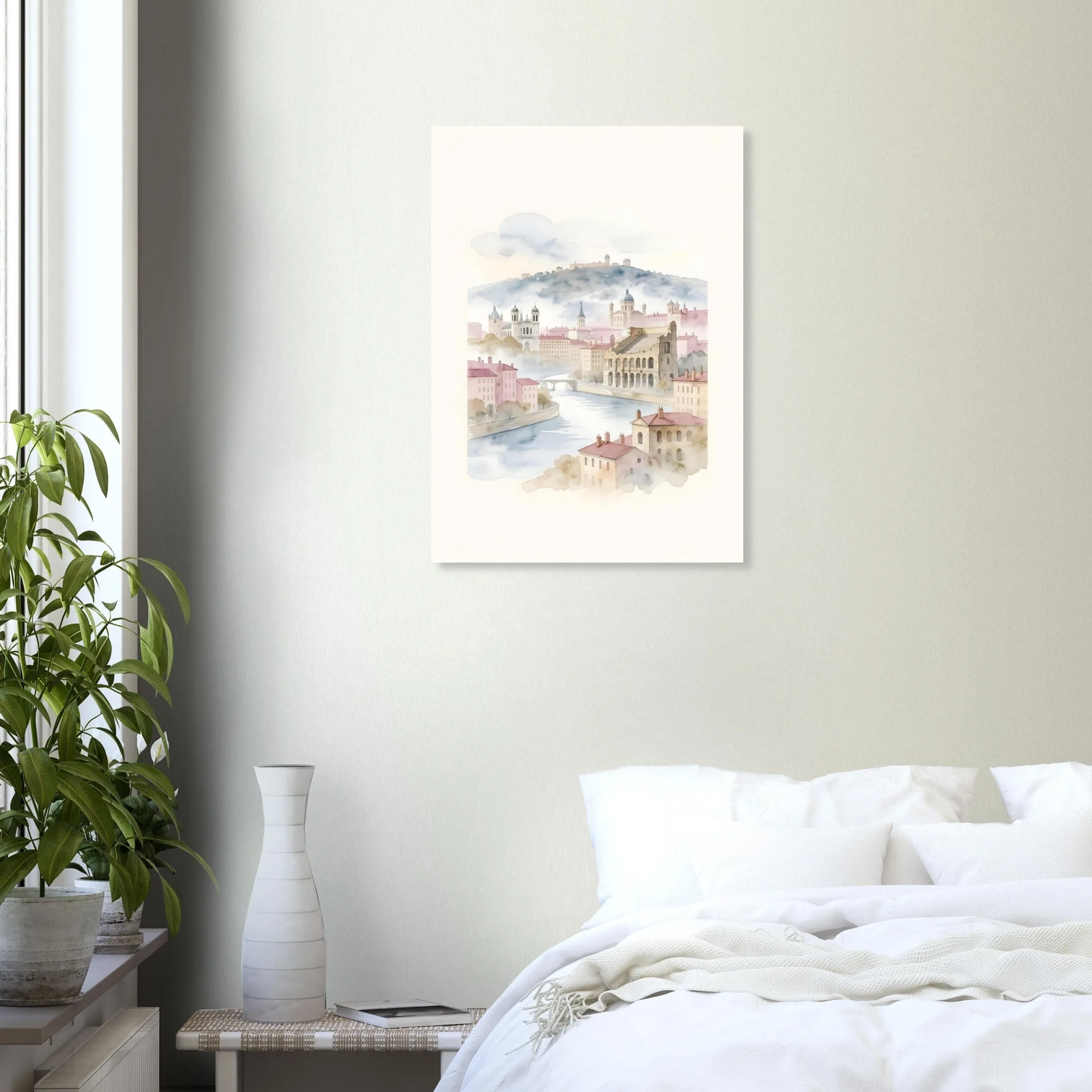 Watercolour landscape poster of Lyon — warm minimalist design, from €19