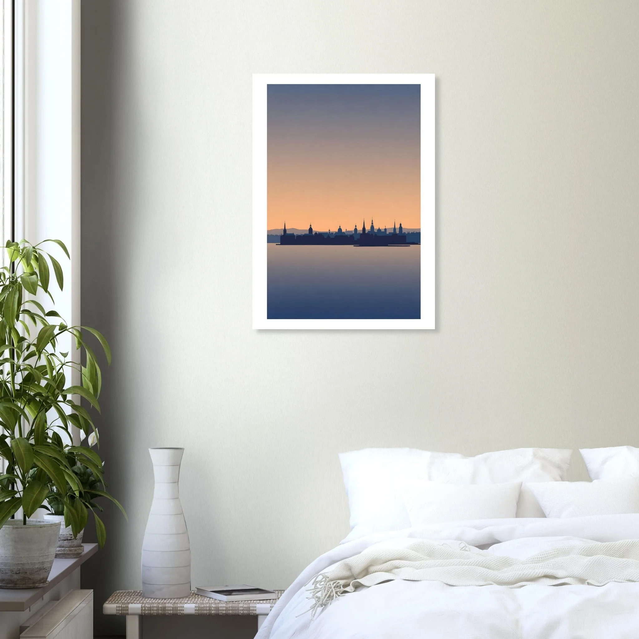 Silhouette skyline poster of Göteborg — warm minimalist design, from €19