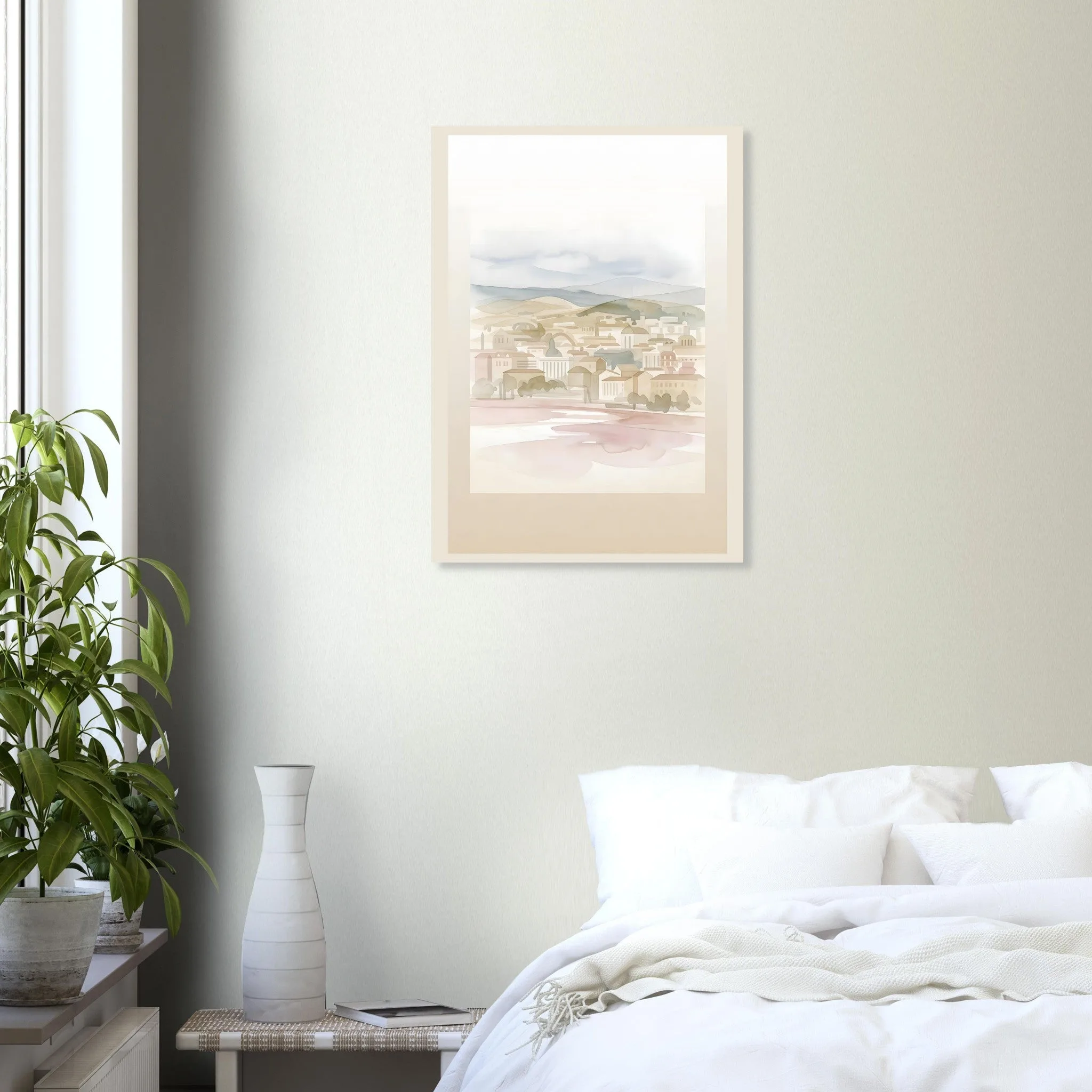 Watercolour landscape poster of Hospitalet de Llobregat — warm minimalist design, from €19