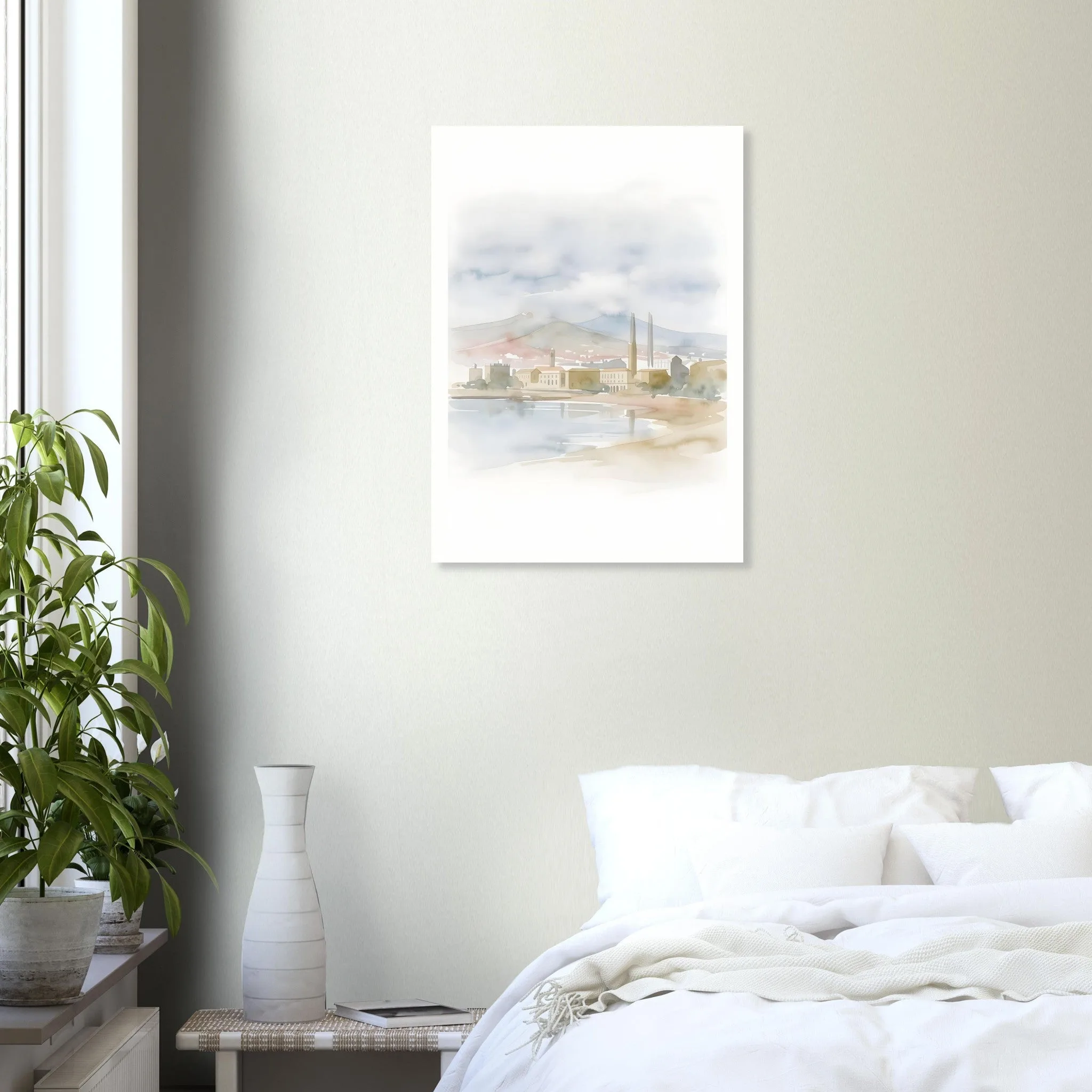 Watercolour landscape poster of Las Palmas de Gran Canaria — warm minimalist design, from €19