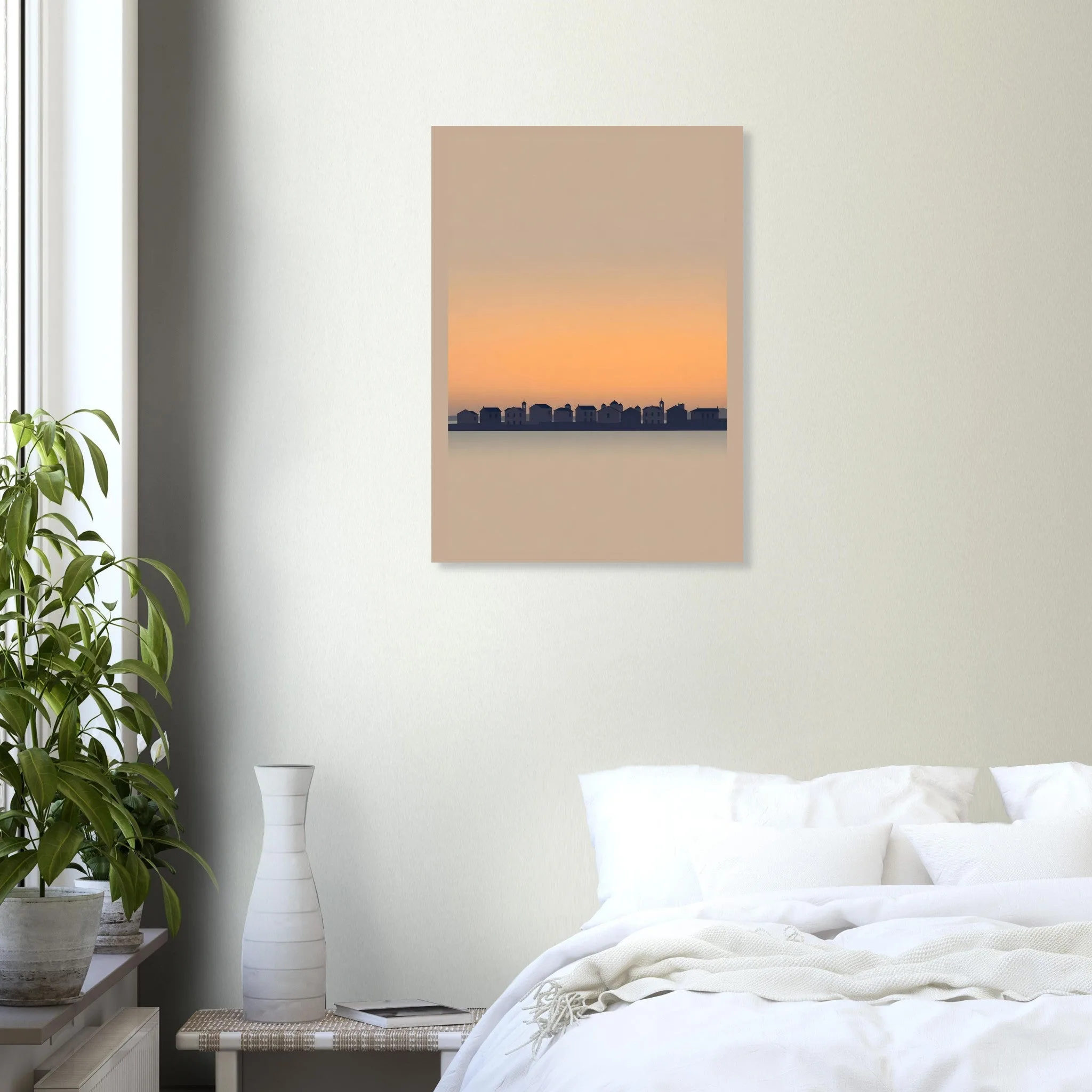Silhouette skyline poster of Alicante — warm minimalist design, from €19