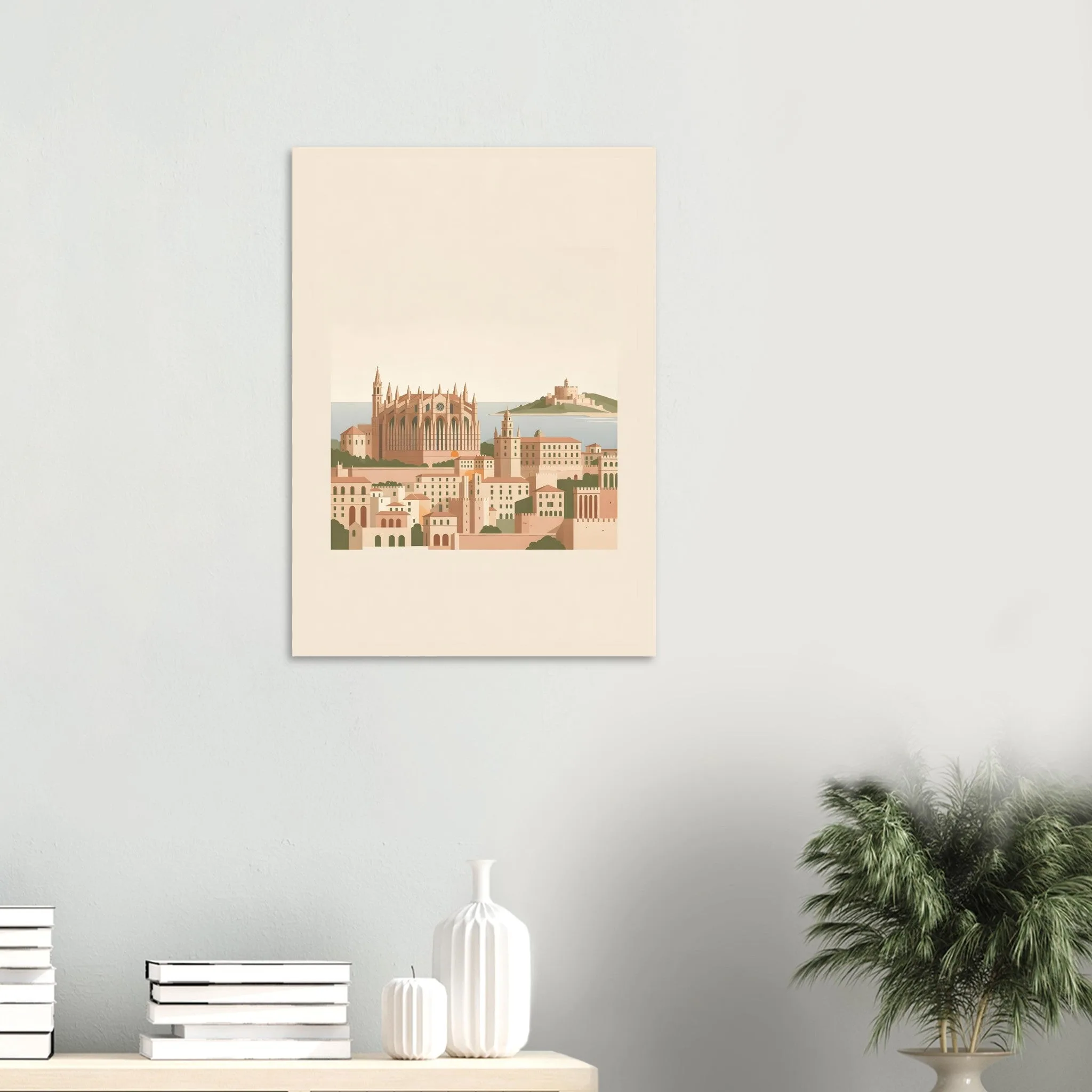 Flat vector illustration poster of Palma de Mallorca — warm minimalist design, from €19